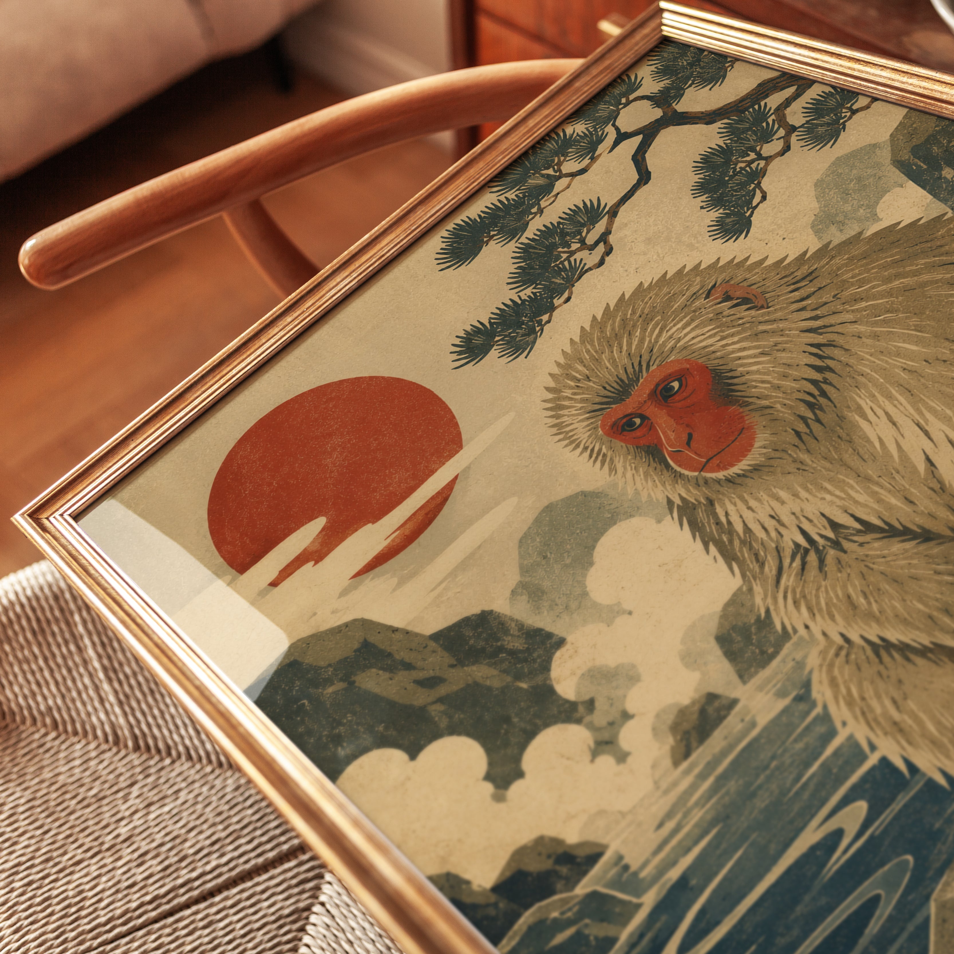 Ukiyo-e Snow Monkey Print - detail