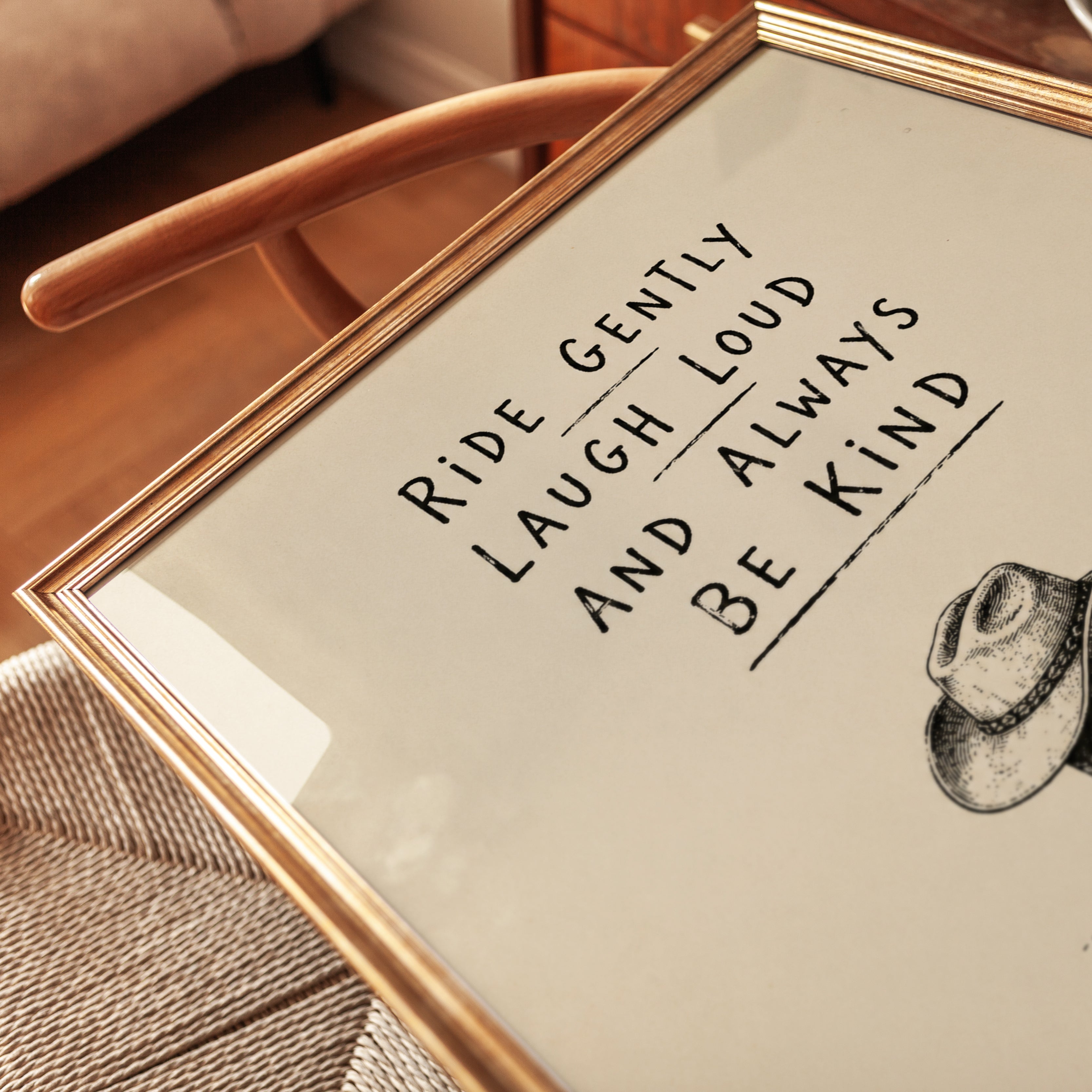 Cowboy Wisdom Print: Ride Gently Laugh Loud Be Kind - detail