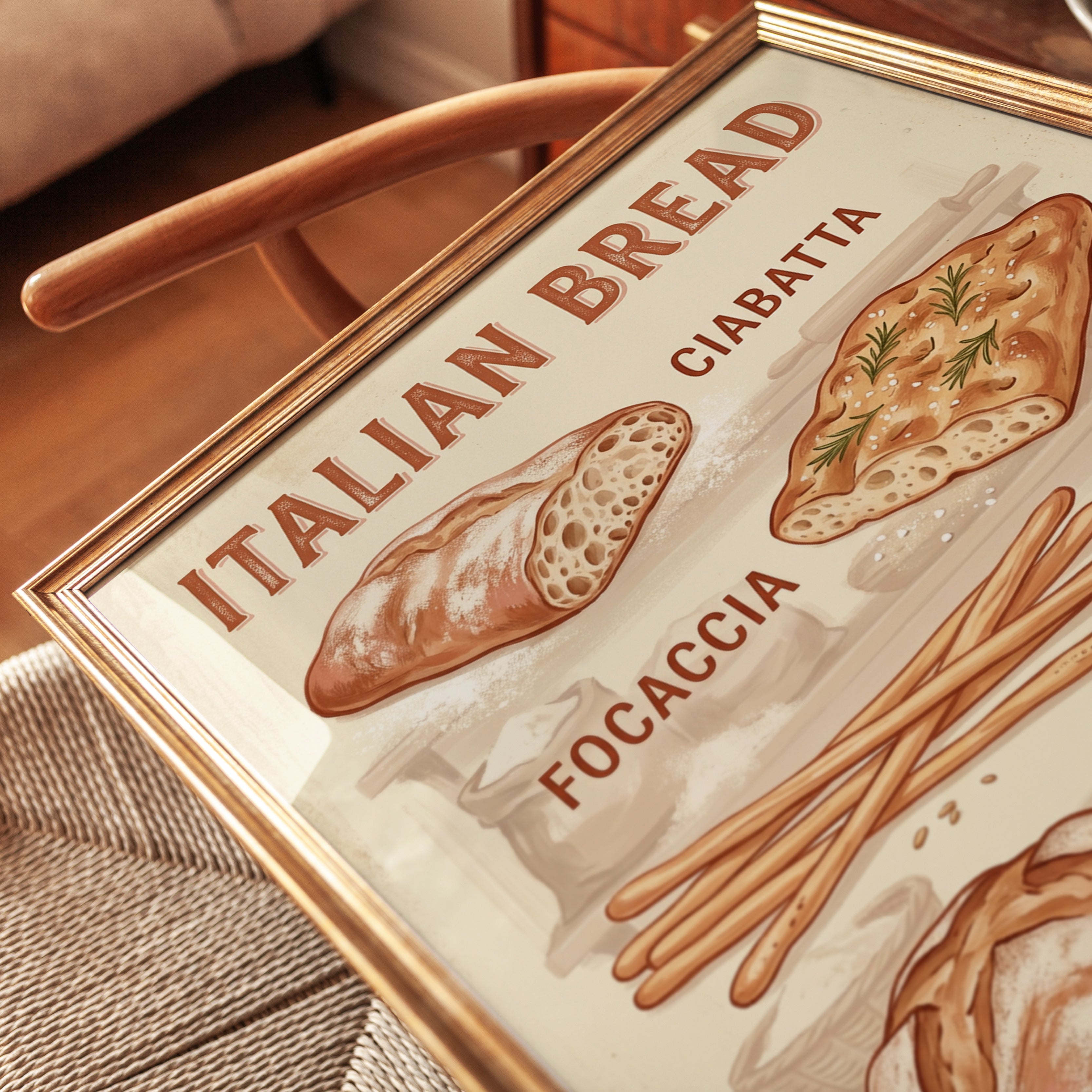 Italian Bread Poster — Vintage Bakery Illustration - detail