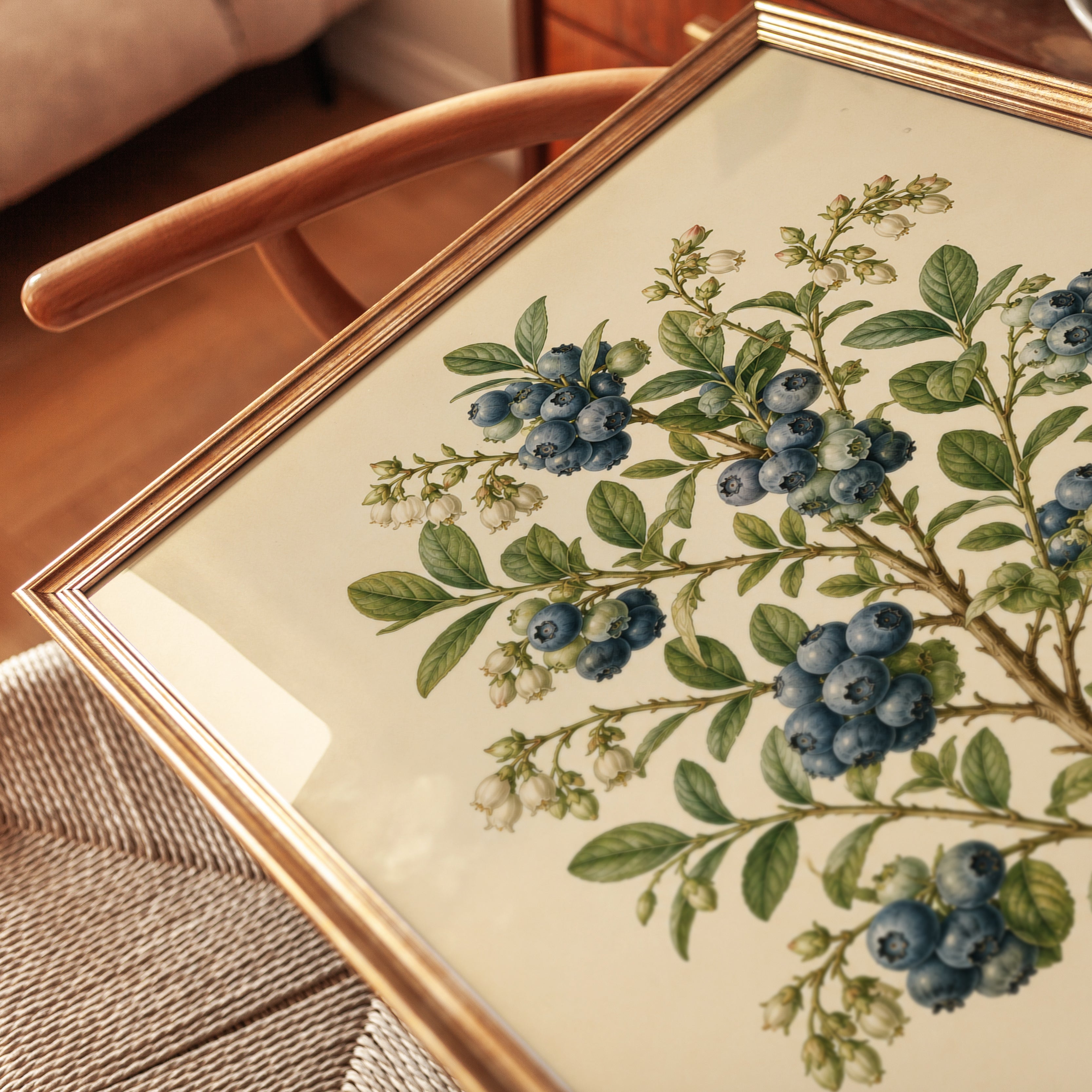 Blueberry Botanical Print — Vintage Hand-Painted Illustration - detail