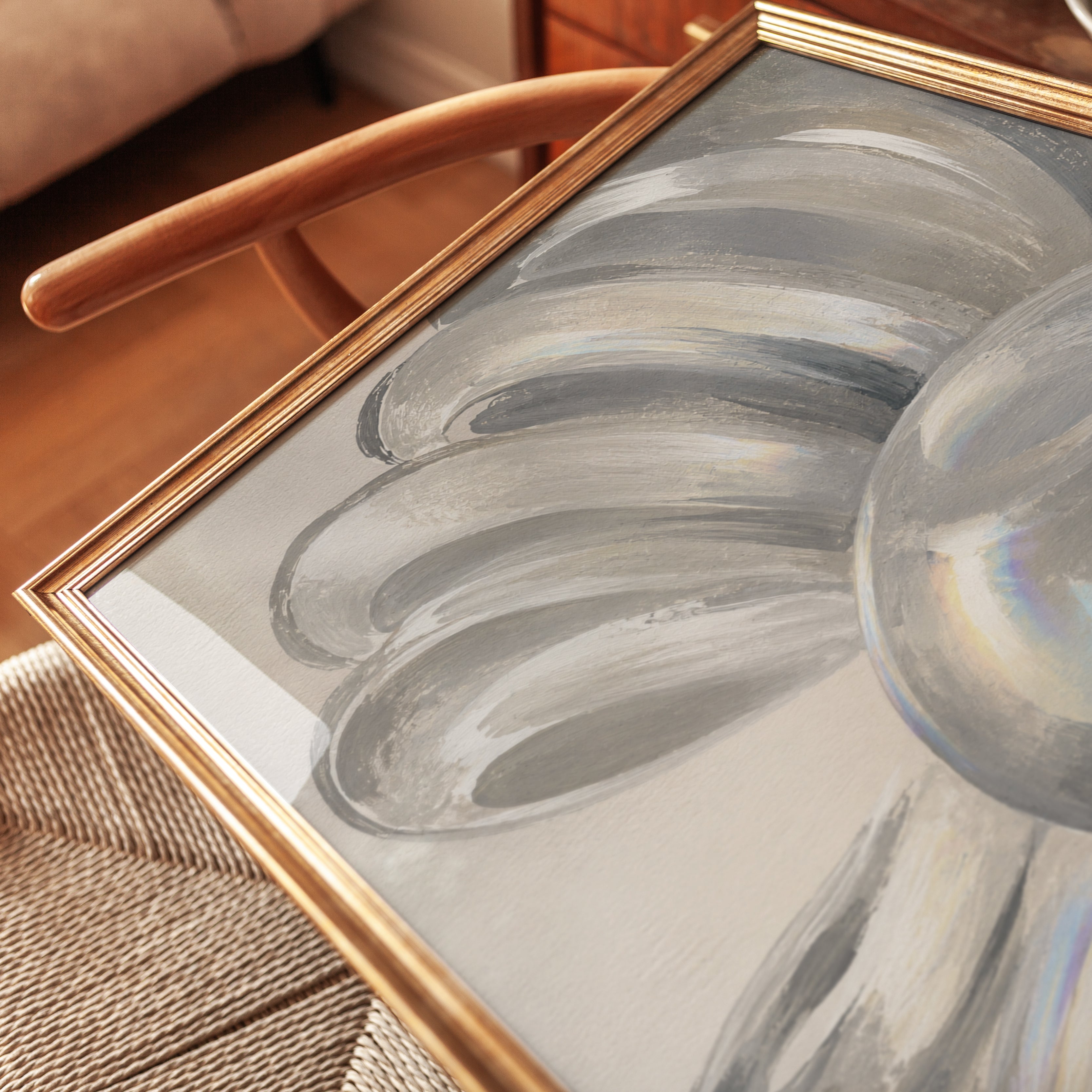 Neutral Sphere Art Print: Abstract Gray and Beige Contemporary Art - detail