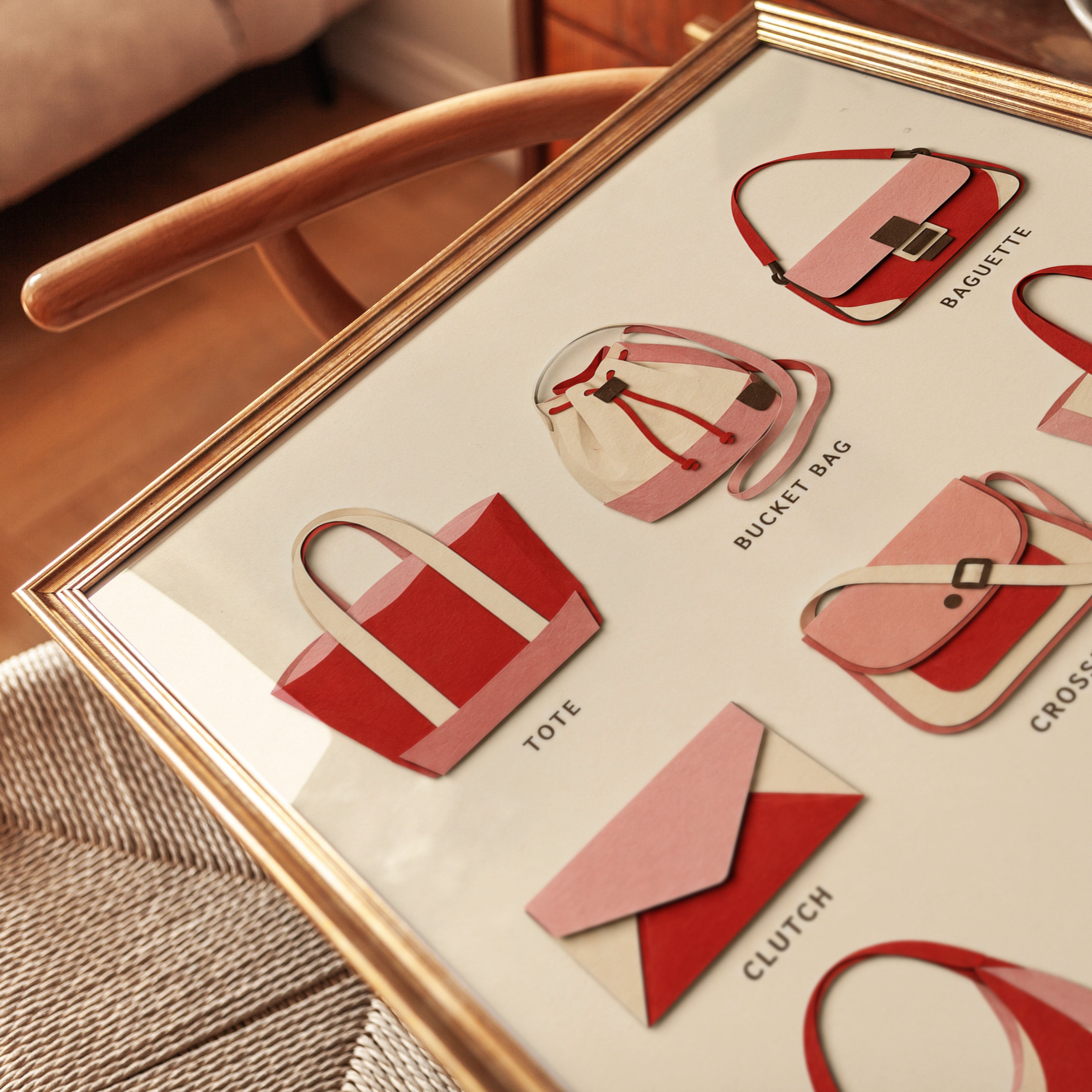 Vintage Handbag Collection Poster: Retro Fashion Illustration - detail