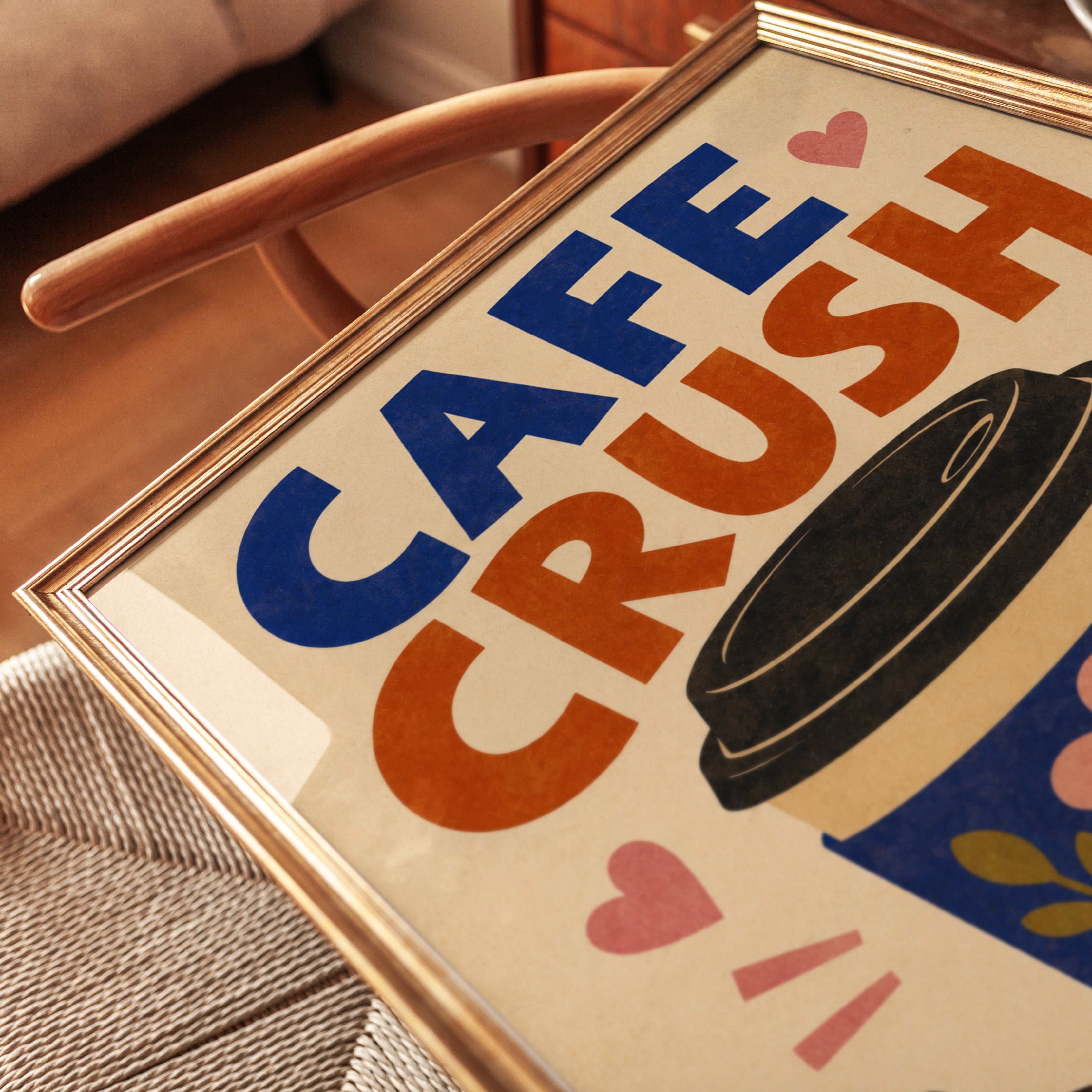 Cafe Crush Coffee Cup Print: Retro Typography Wall Art - detail