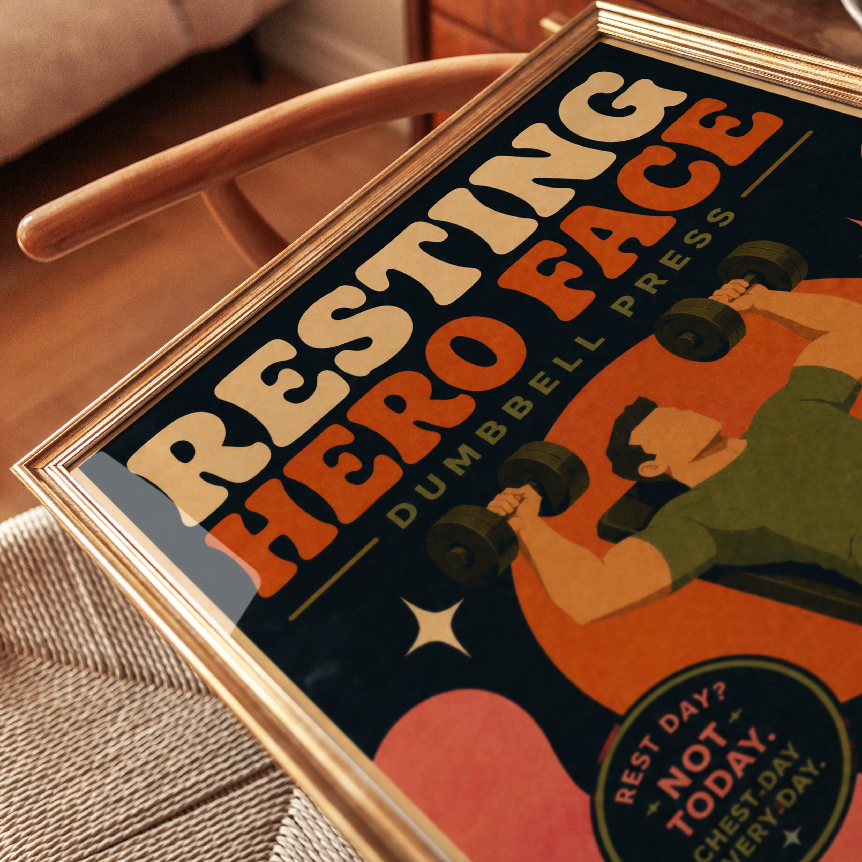 Resting Hero Face Gym Poster: Retro Fitness Motivation Art - detail