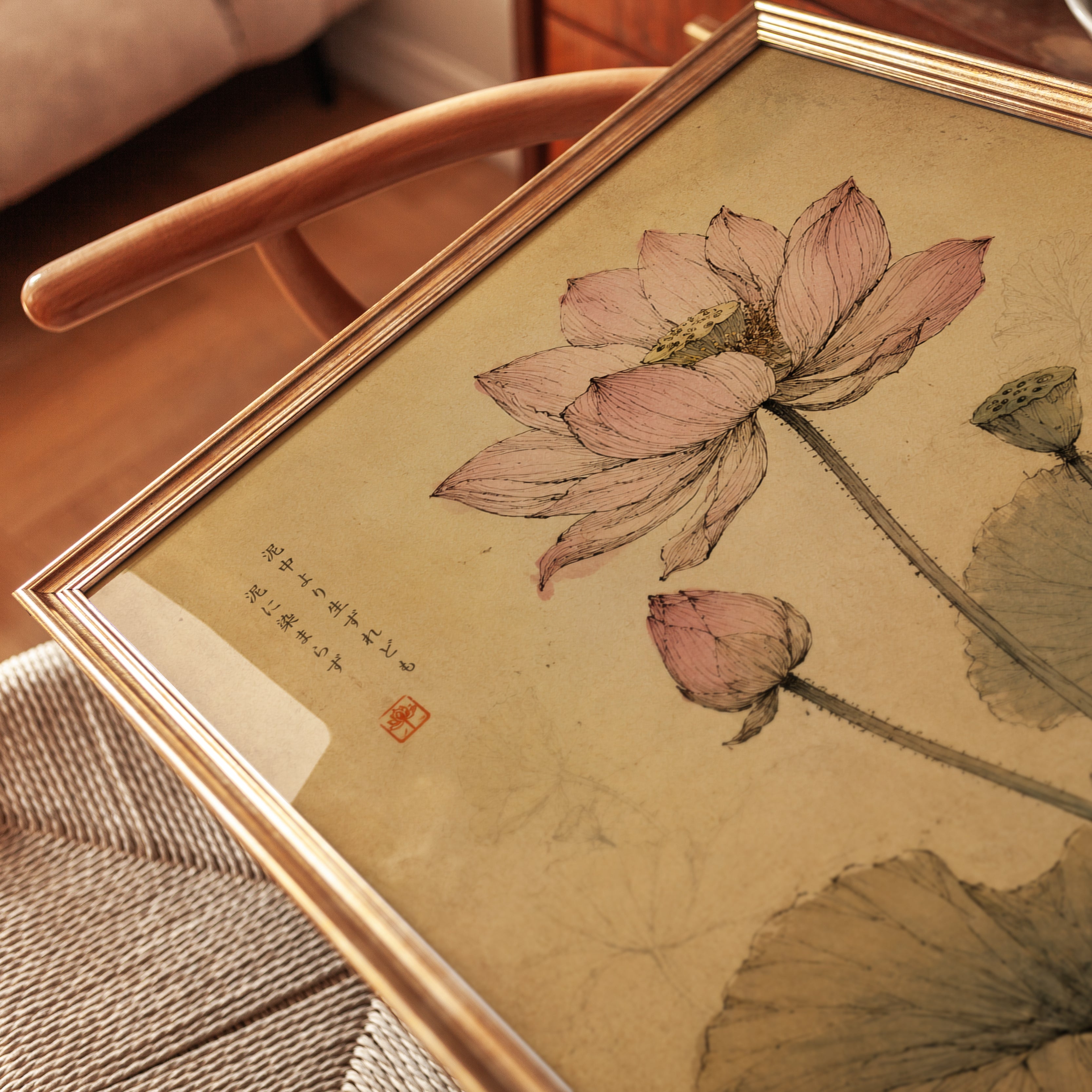 Lotus Flower Botanical Print — Vintage Japanese Style - detail