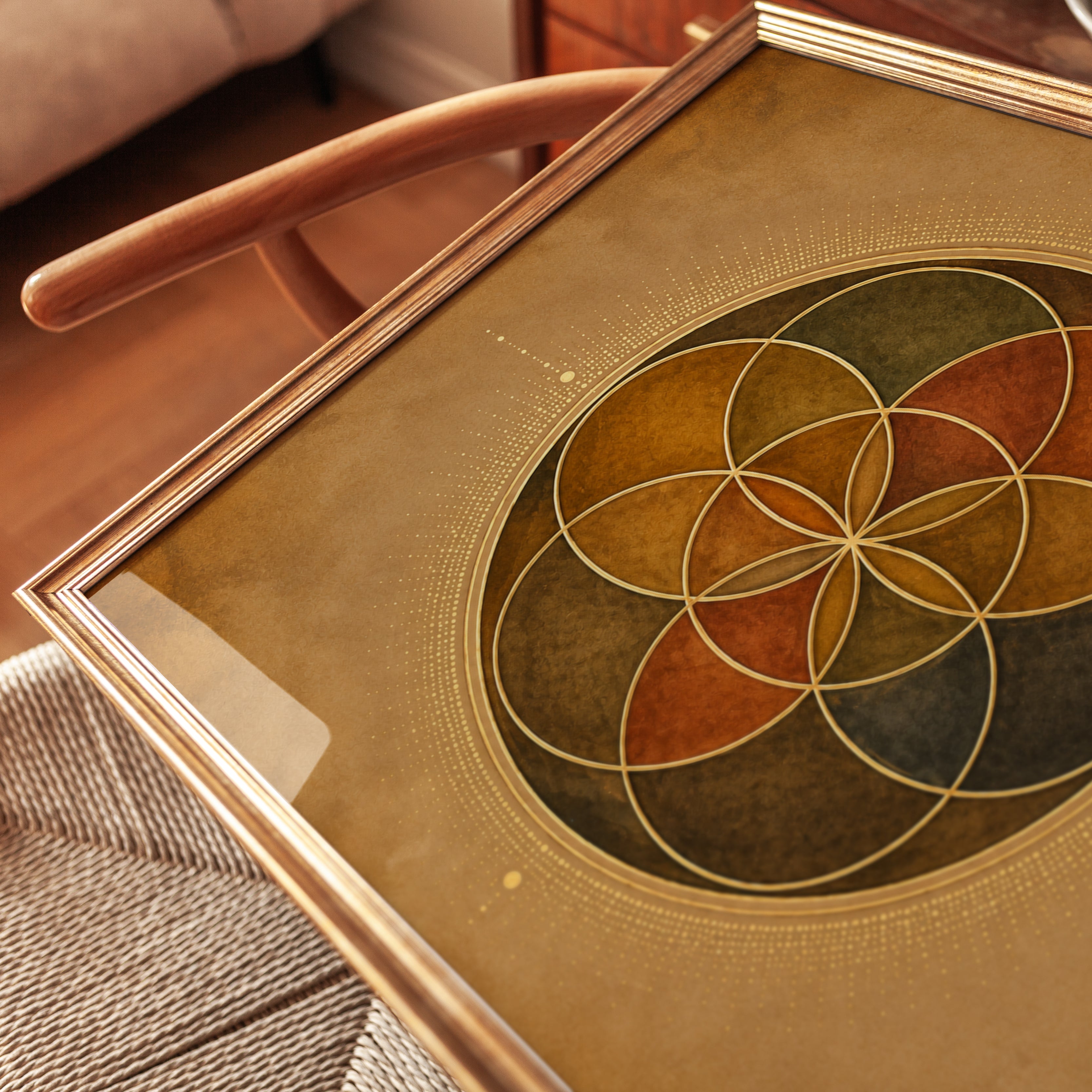 Seed of Life Print: Sacred Geometry Mandala in Earth Tones - detail