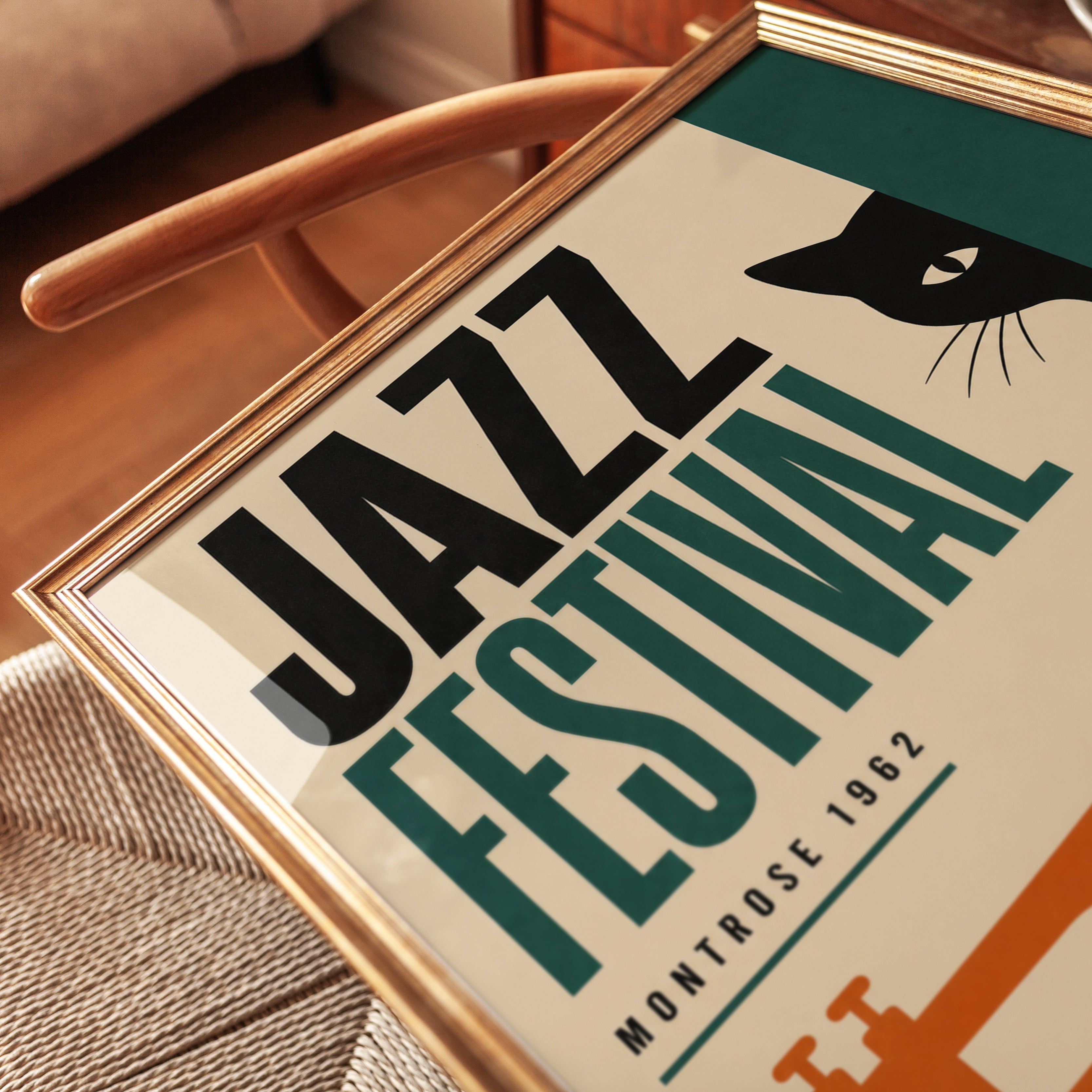 Jazz Festival Cat Poster: Retro 1962 Montrose Music Art Print - detail