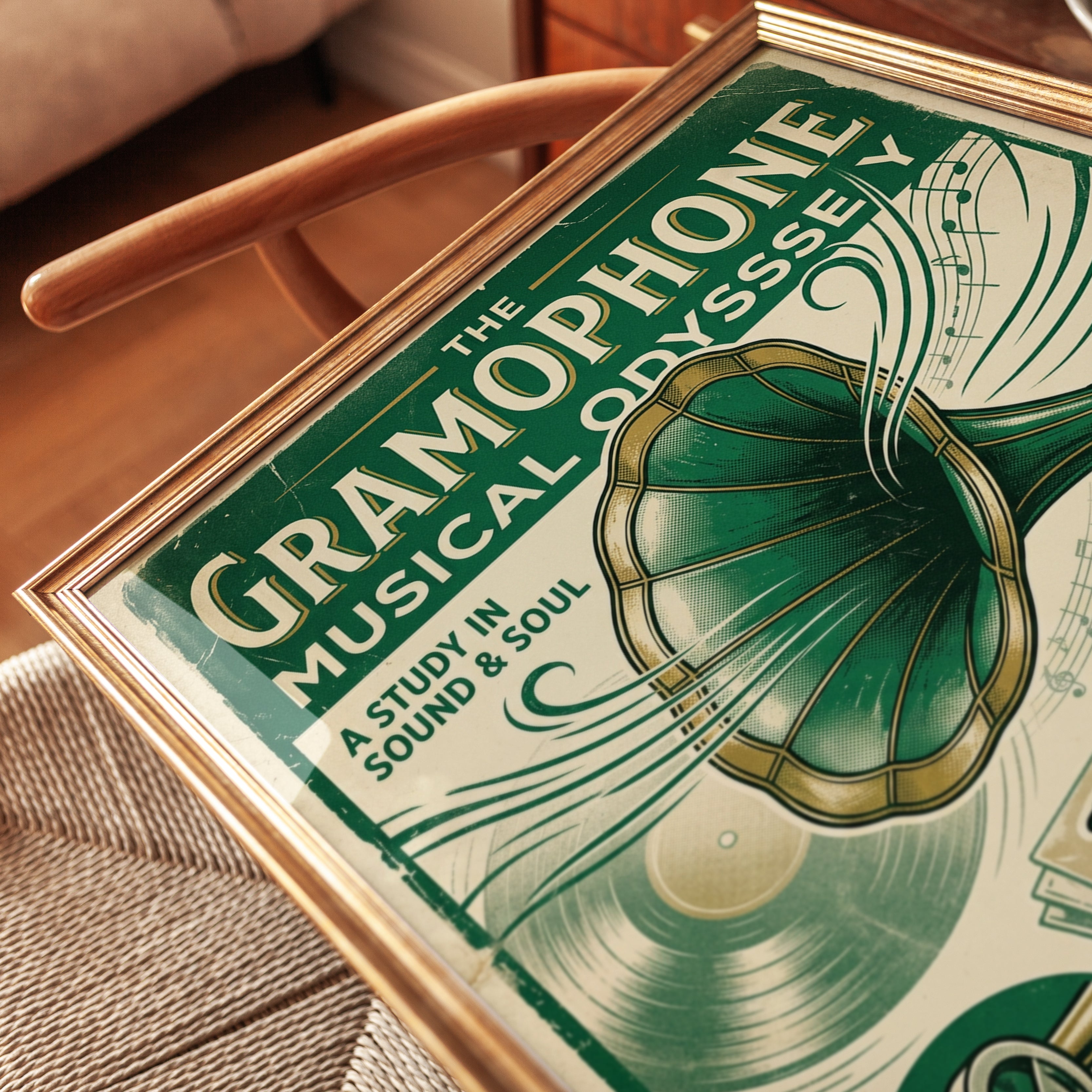 Vintage Gramophone Poster: Art Deco Music Wall Art - detail