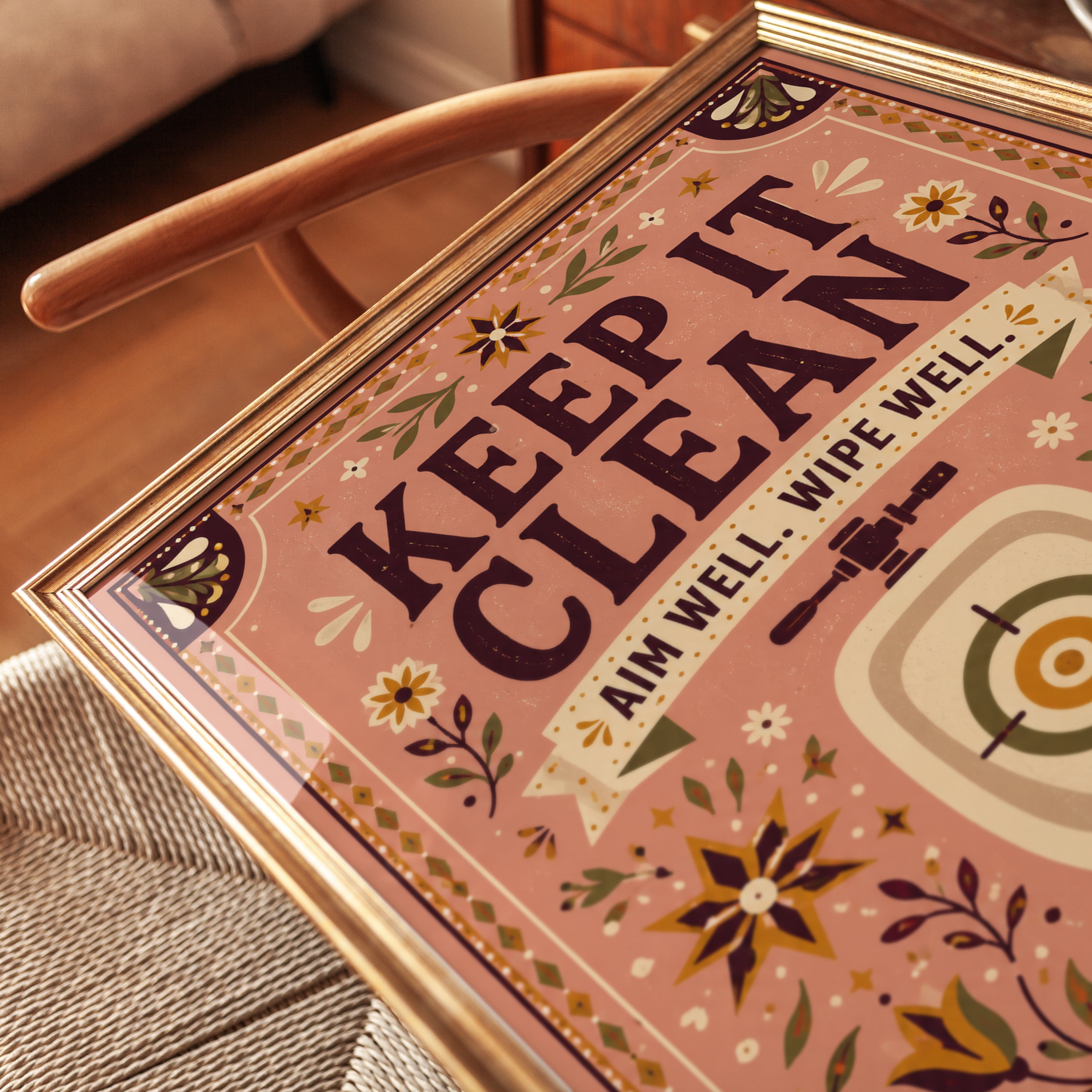 Folk Art Bathroom Print – Keep It Clean Sign - detail