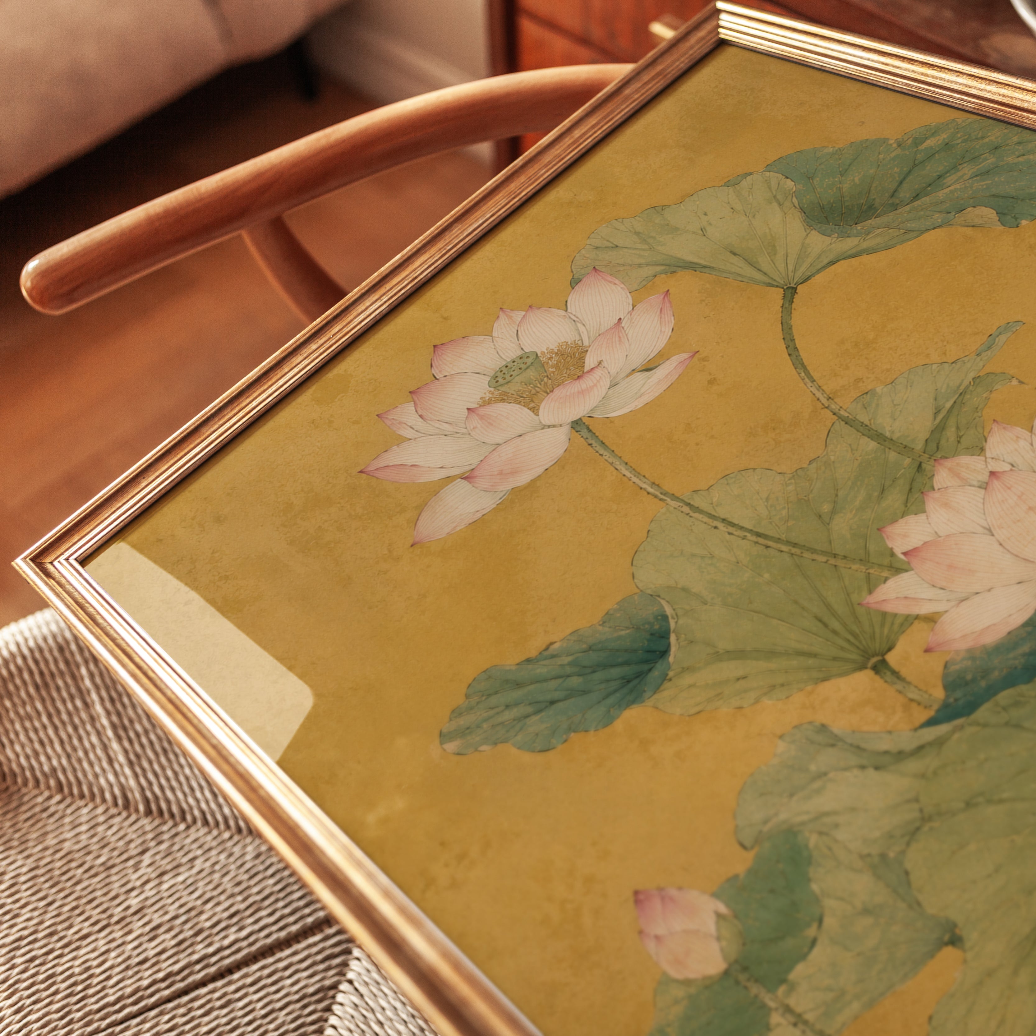 Lotus Flower Botanical Print — Vintage Asian Inspired Art - detail