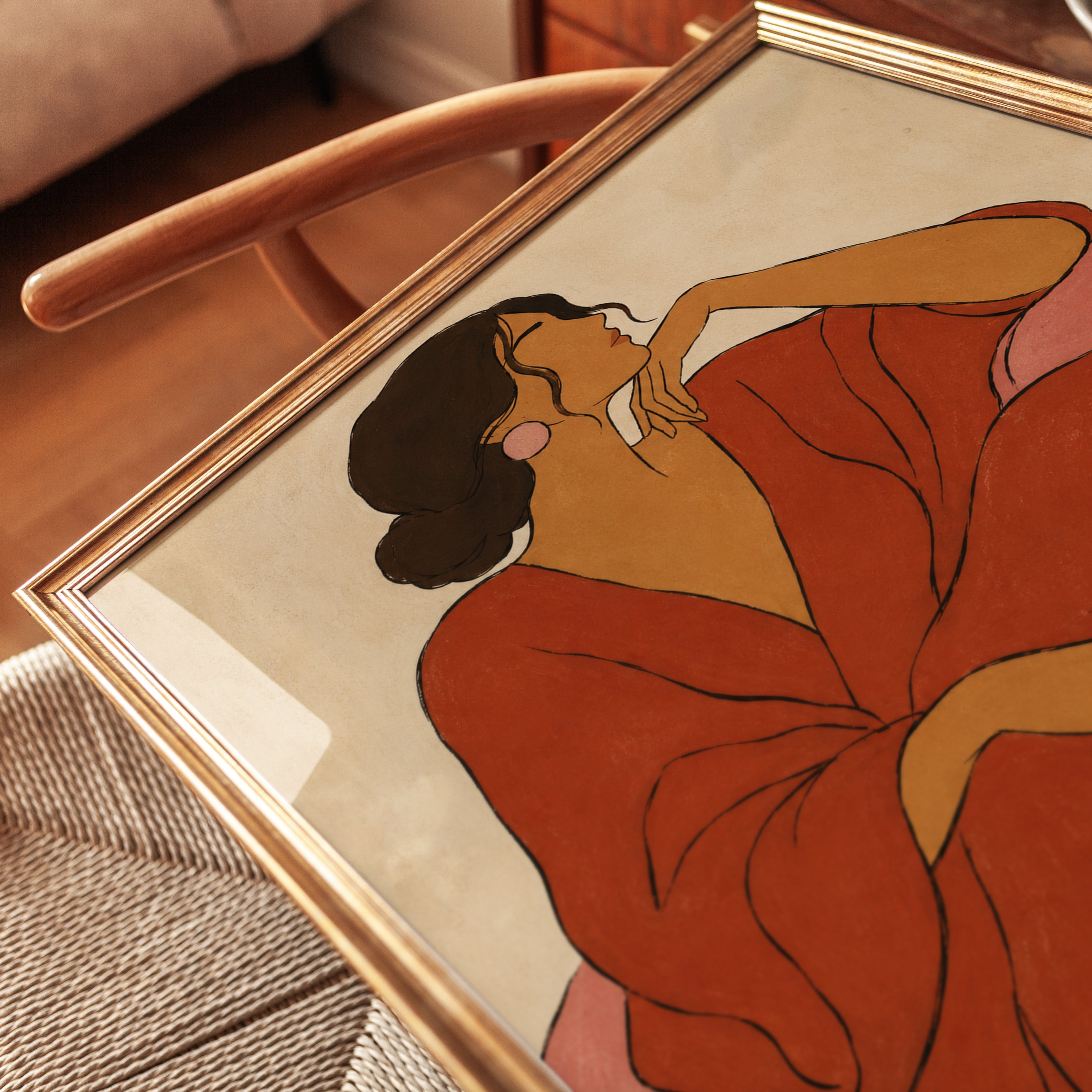 Art Deco Woman in Red: Minimalist Line Art Poster - detail