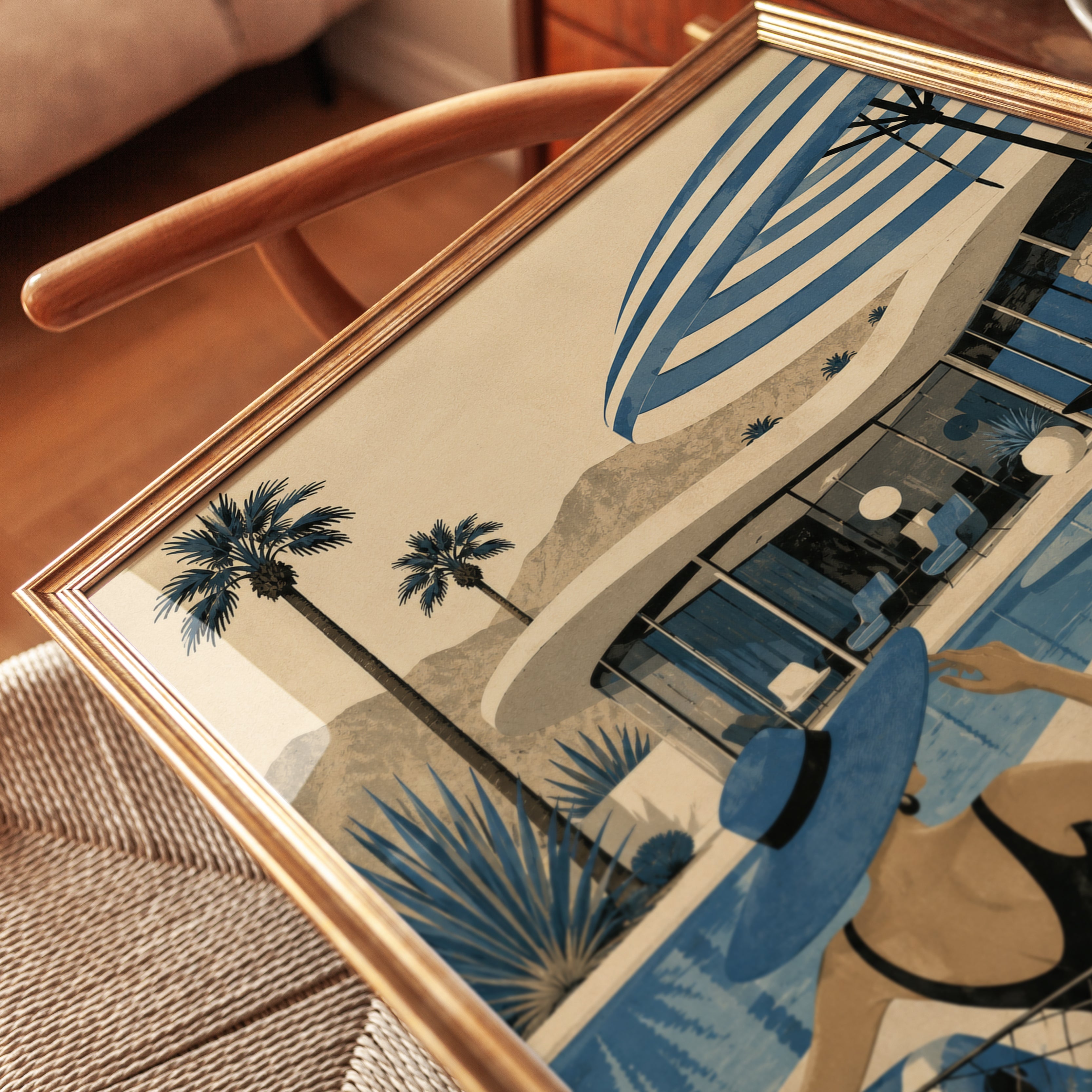 Mid-Century Palm Springs Poolside Art Print: Retro Modern Design - detail