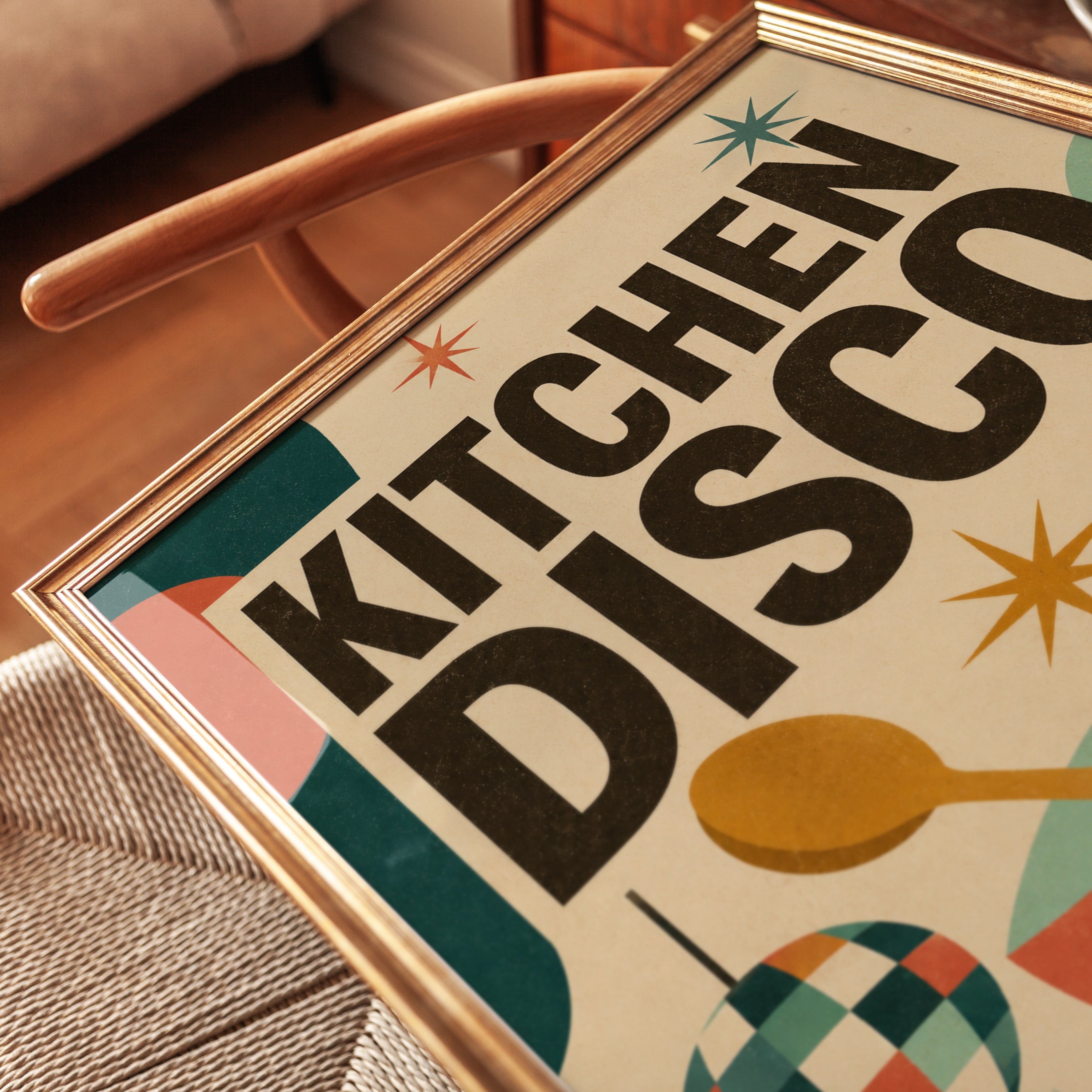 Kitchen Disco Retro Wall Art: Mid-Century Modern Typography Print - detail