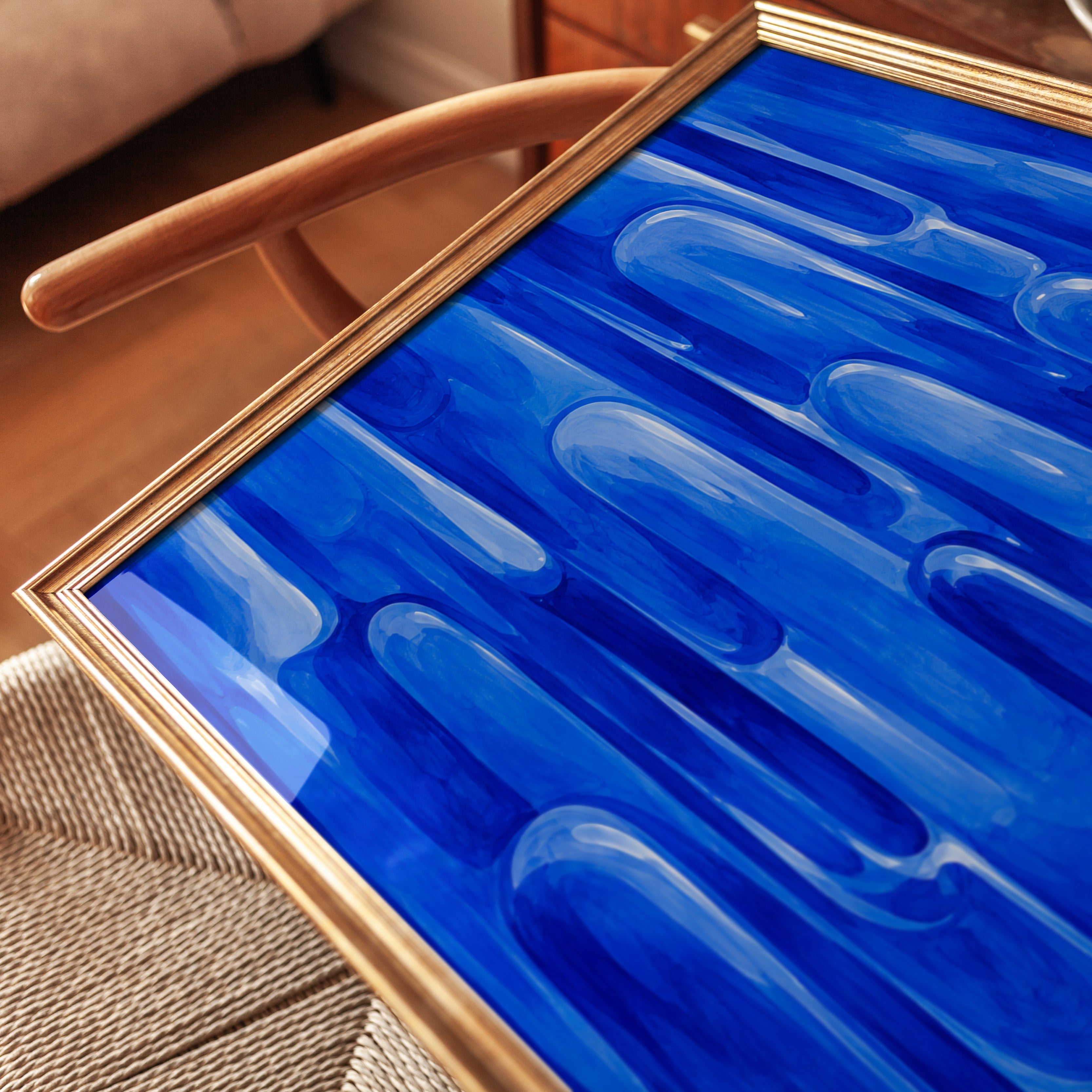 Blue Abstract Drip Painting: Contemporary Fluid Art Print - detail