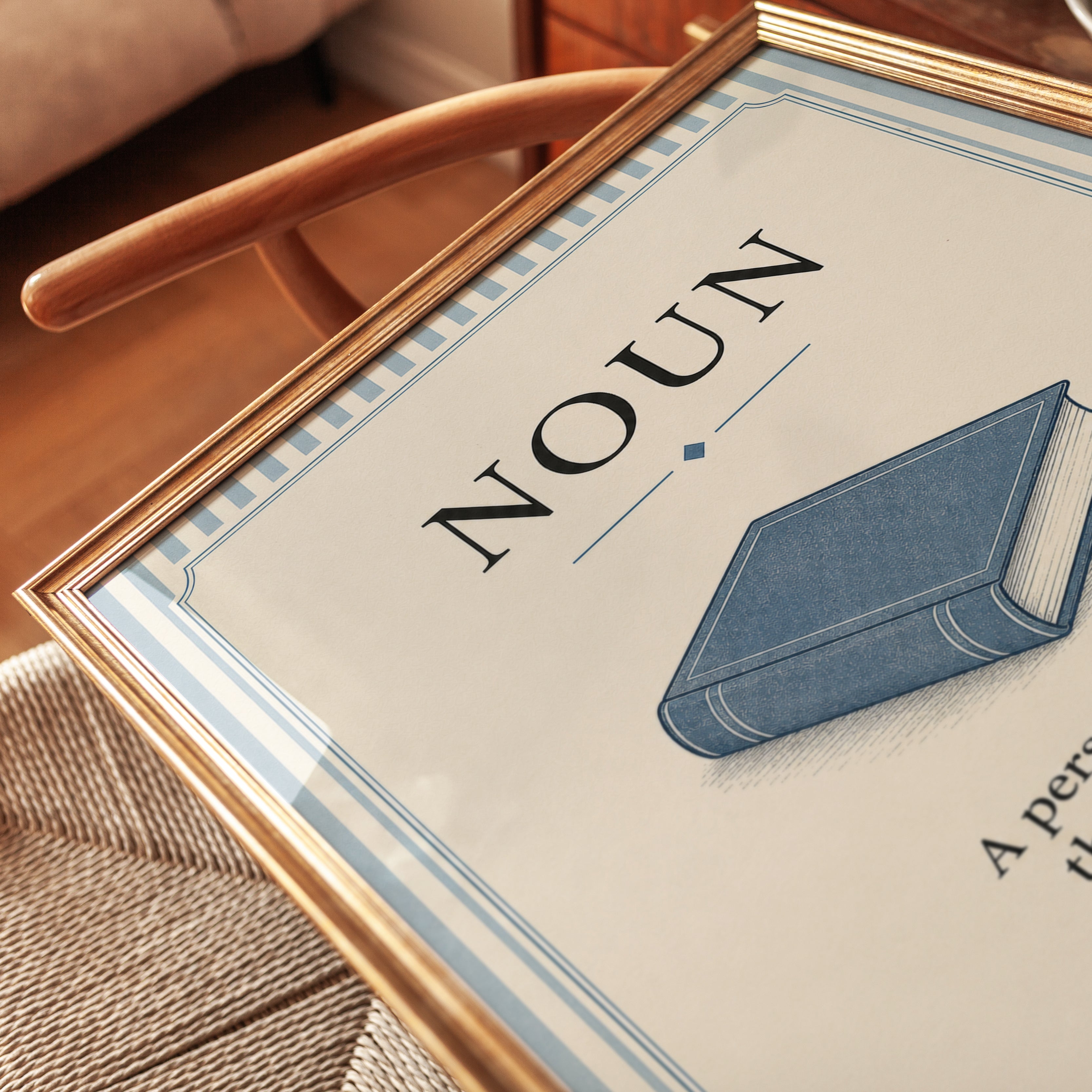 Noun Definition Print: Vintage Blue Book Grammar Art - detail