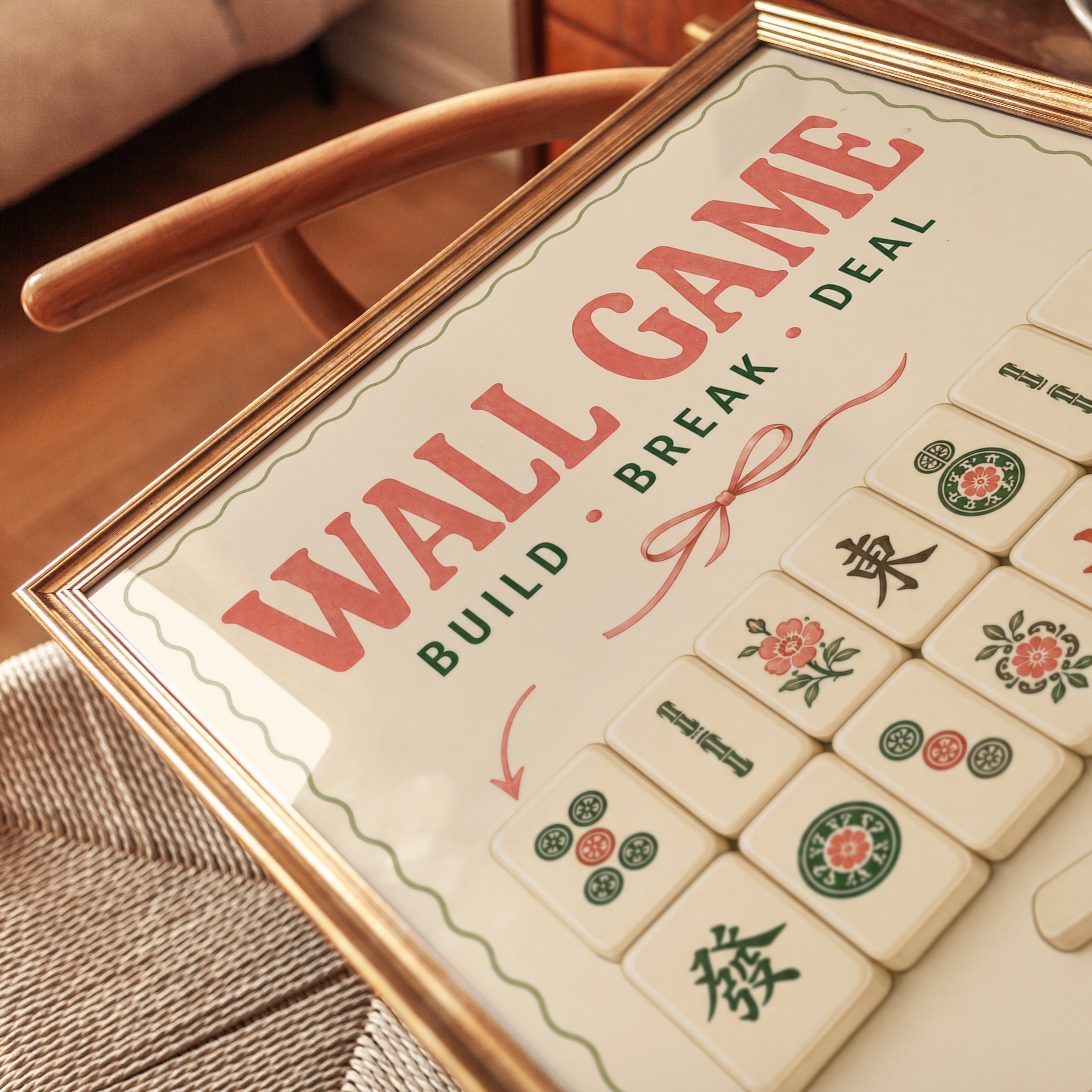 Mahjong Wall Game Poster: Vintage Asian Gaming Art Print - detail