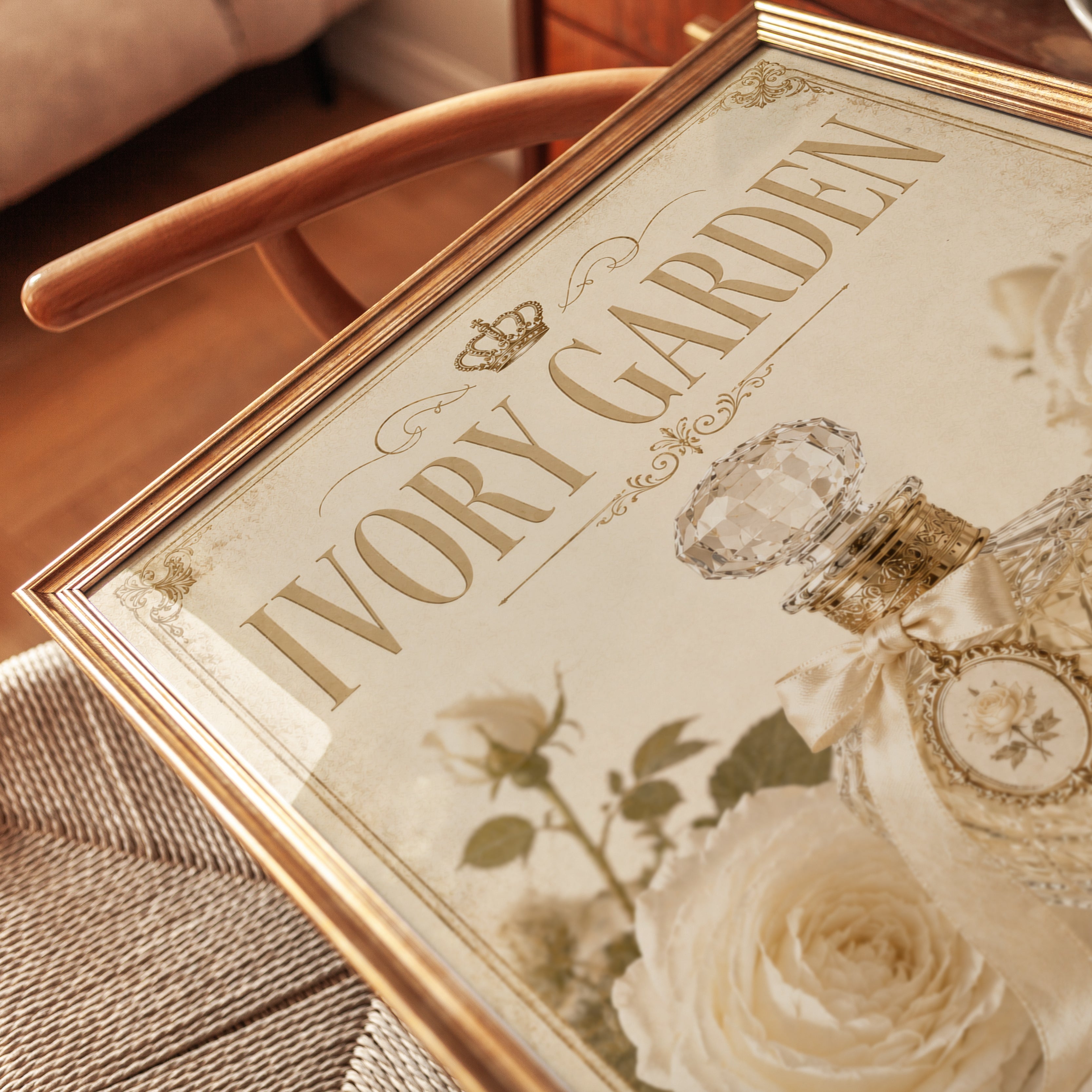 Vintage Perfume Bottle Print — Ivory Garden French Elegance - detail
