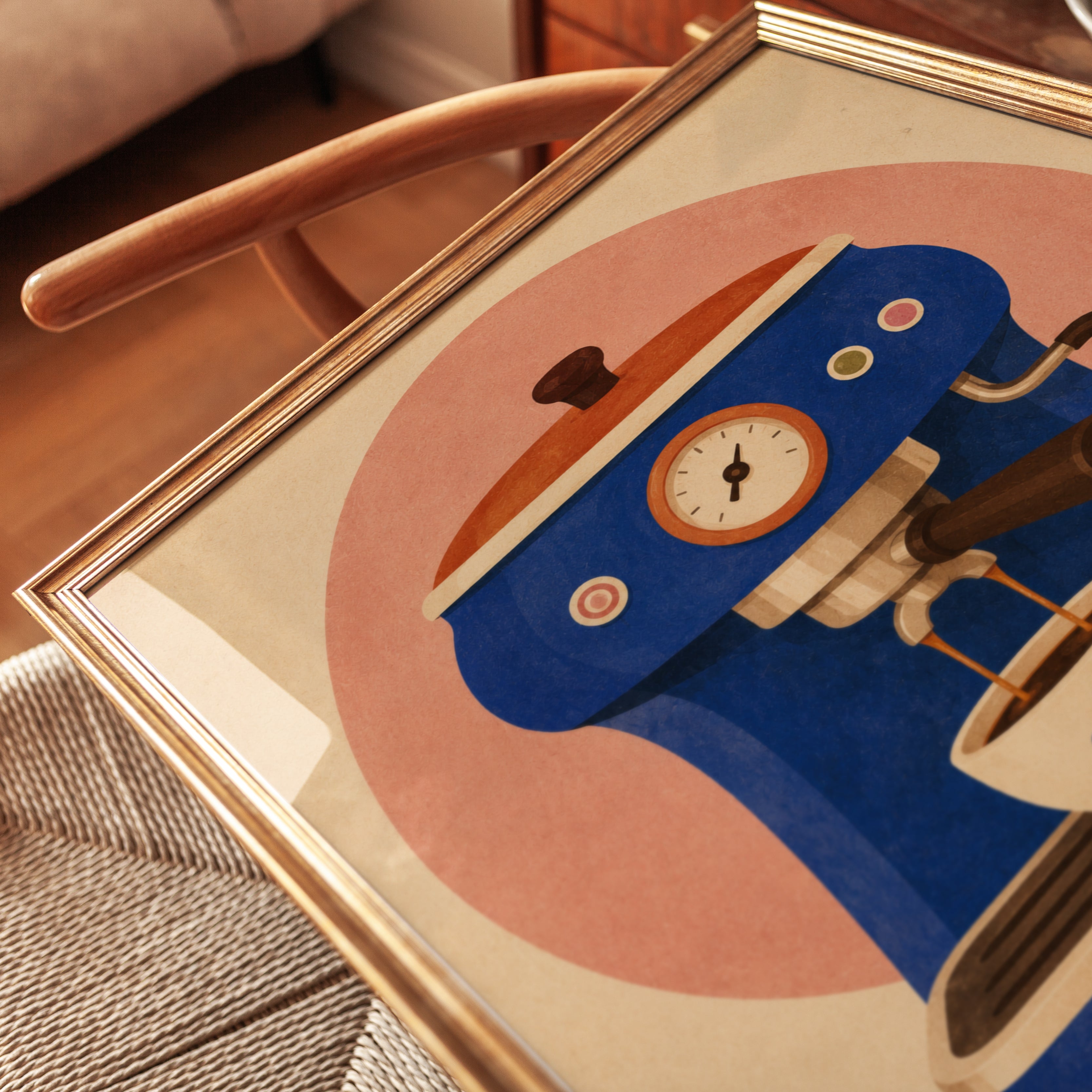 Coffee Machine Wall Art – Retro Kitchen Print - detail
