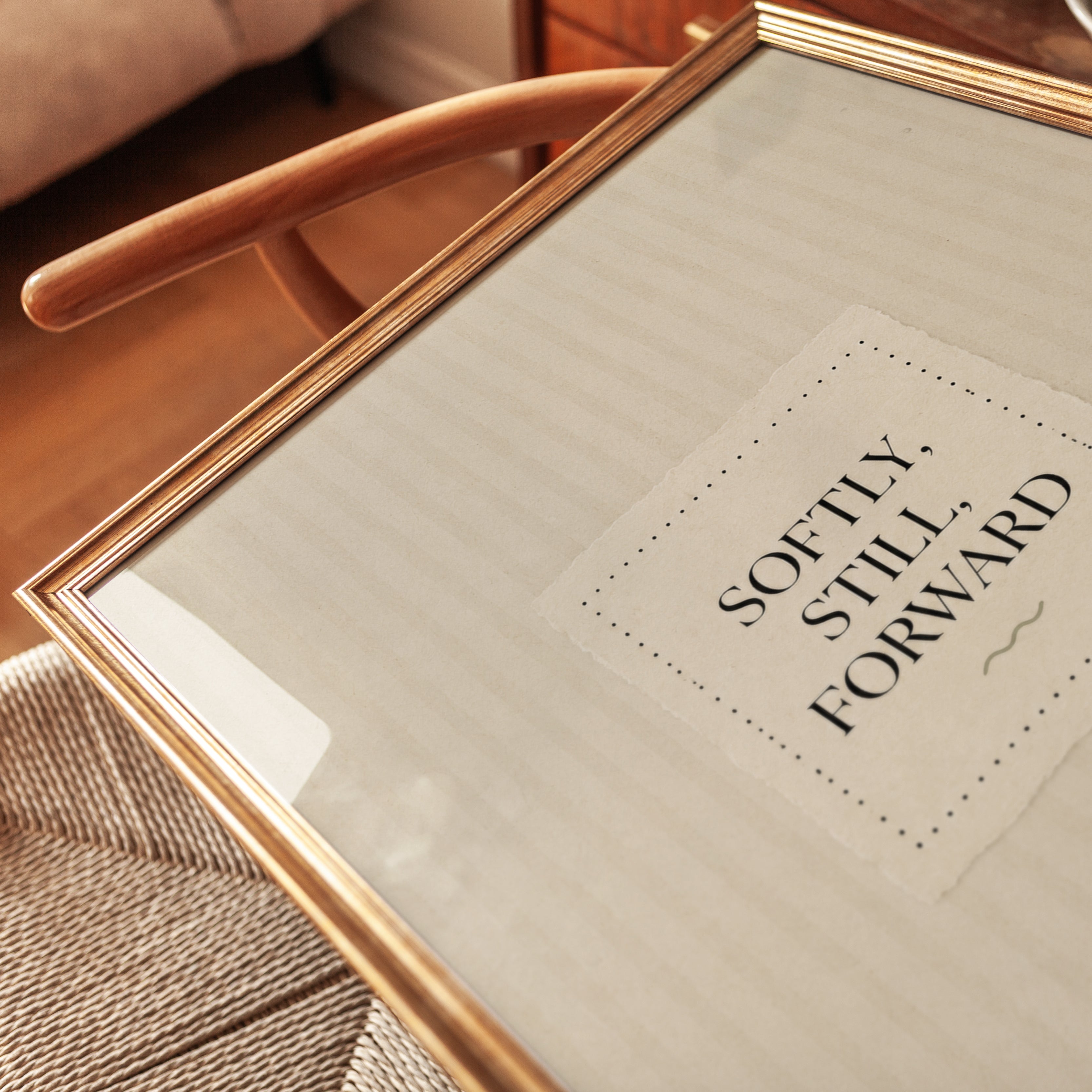 Softly Still Forward Typography Print: Minimalist Beige Wall Art - detail