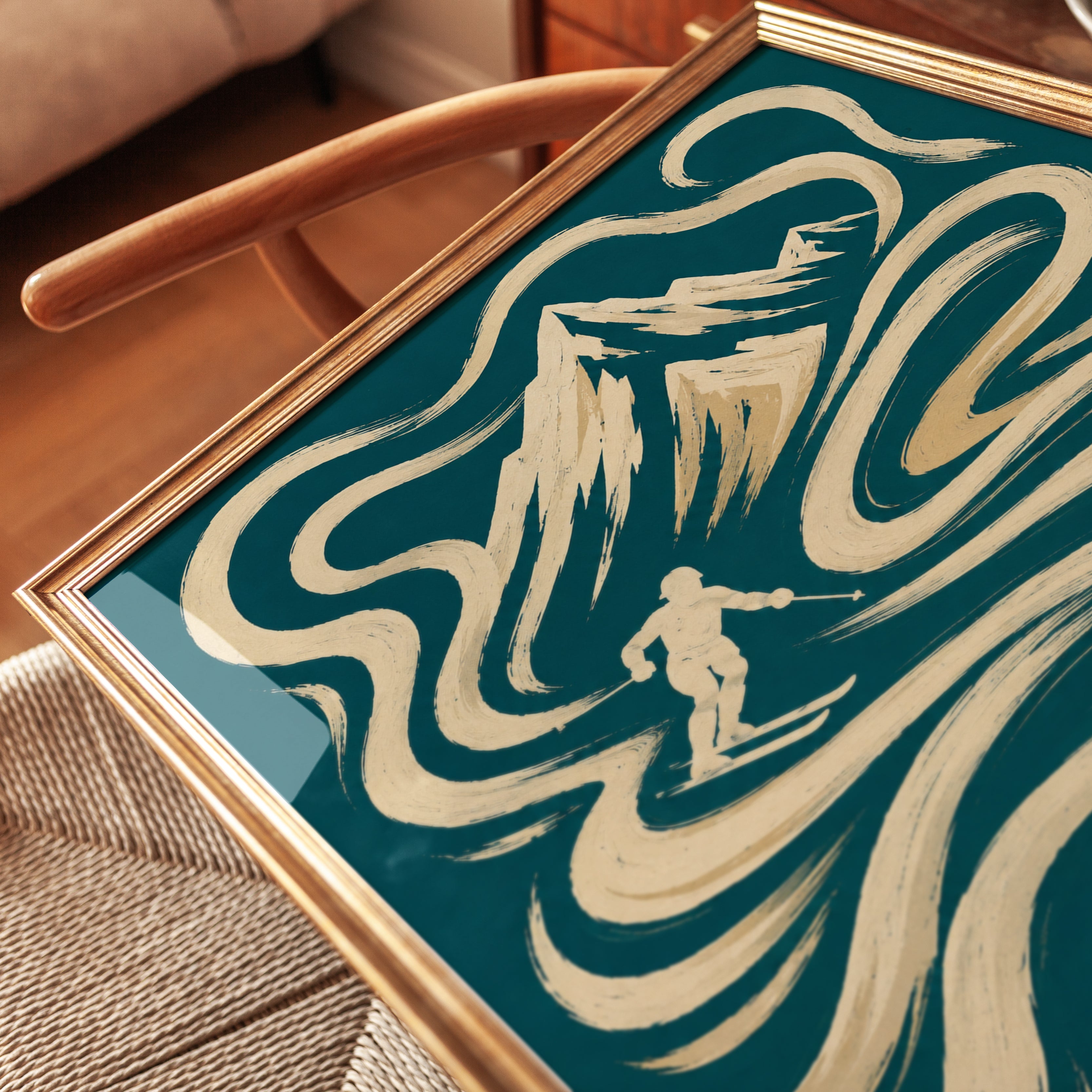 Vintage Ski Poster – Retro Mountain Wall Art - detail
