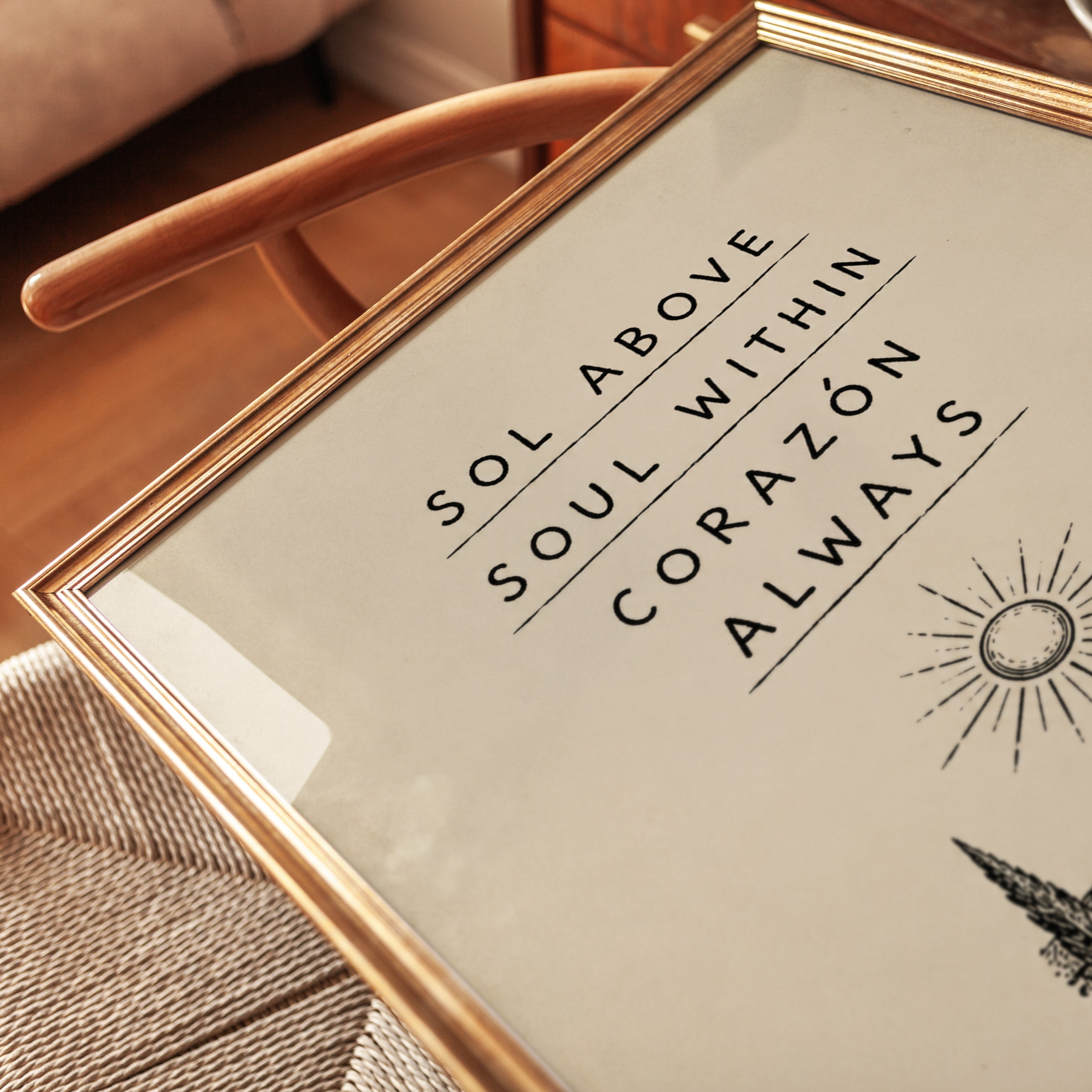 Spanish Mission Typography Print: Sol Above Soul Within Art - detail