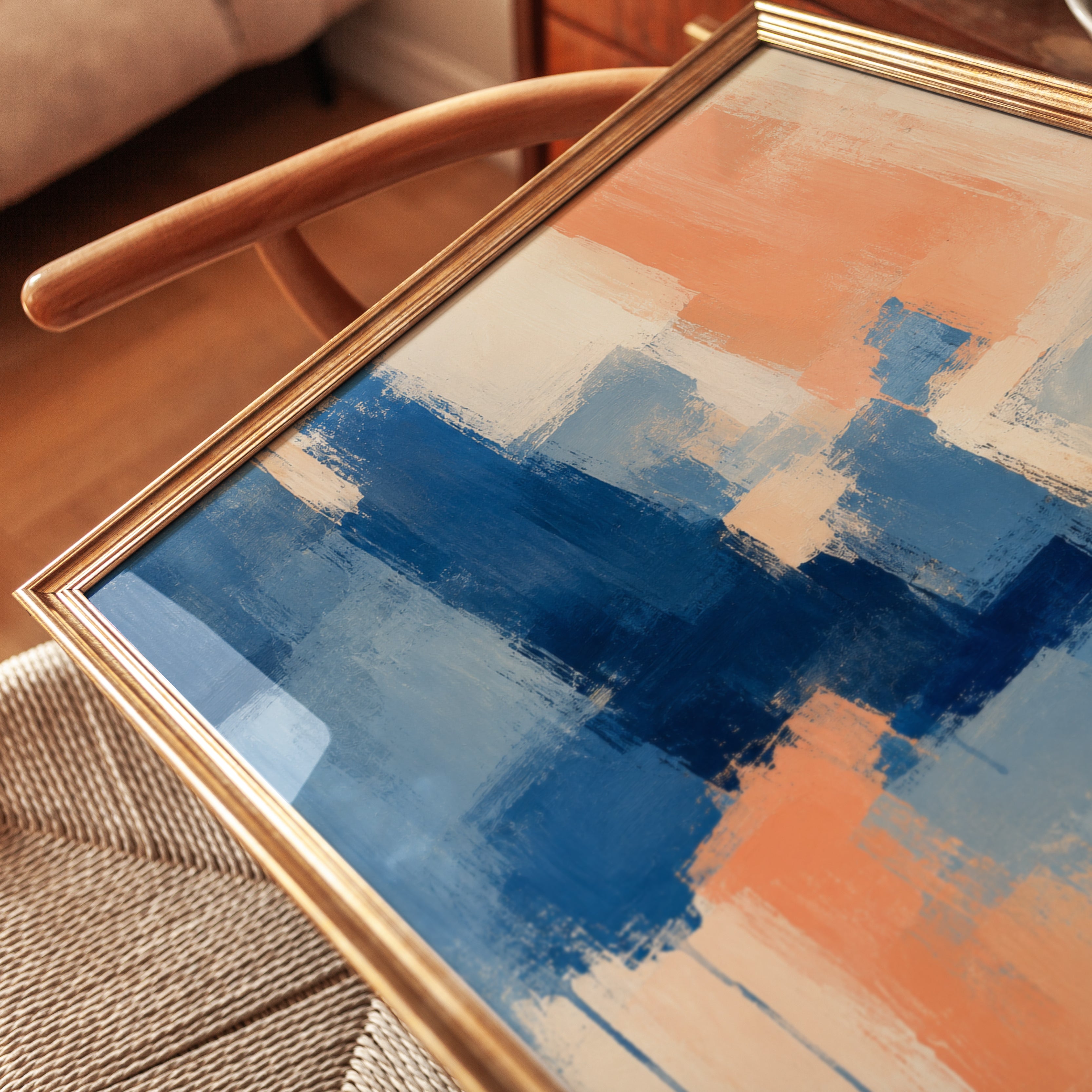 Blue and Orange Abstract Art – Modern Wall Decor - detail