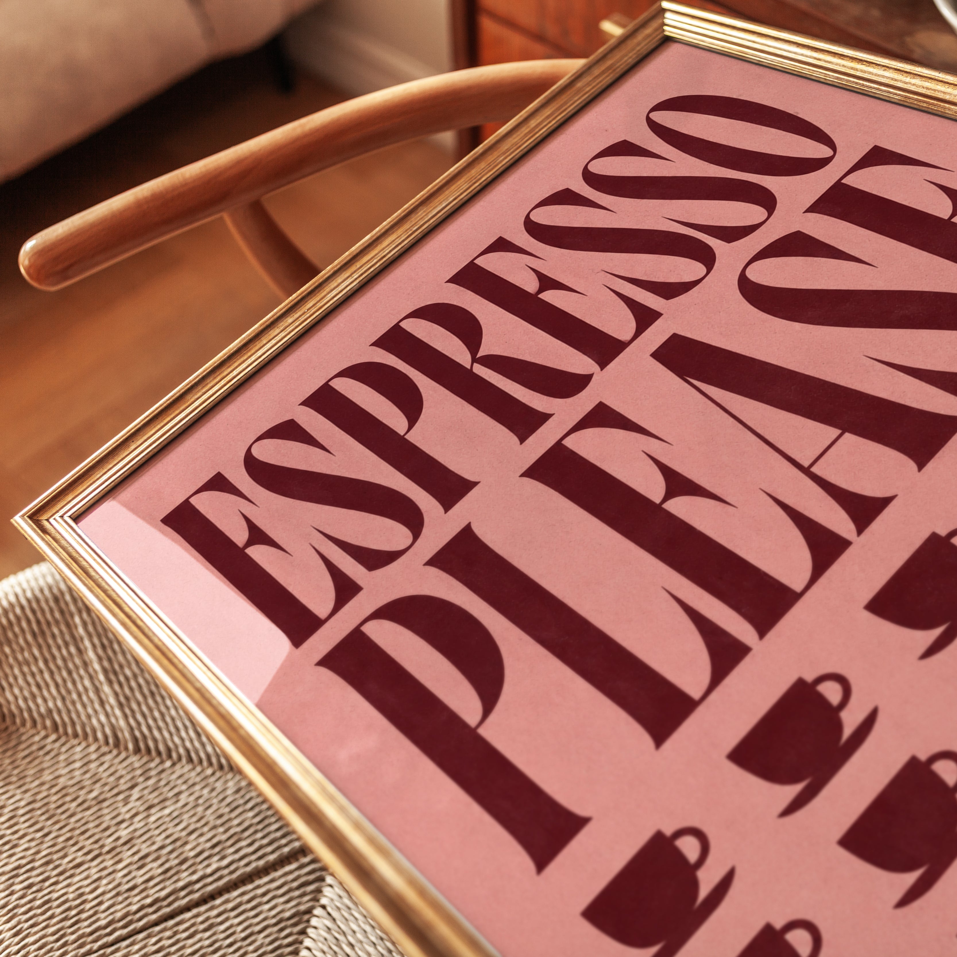 Espresso Please Print: Mid-Century Coffee Art (Pink & Red) - detail