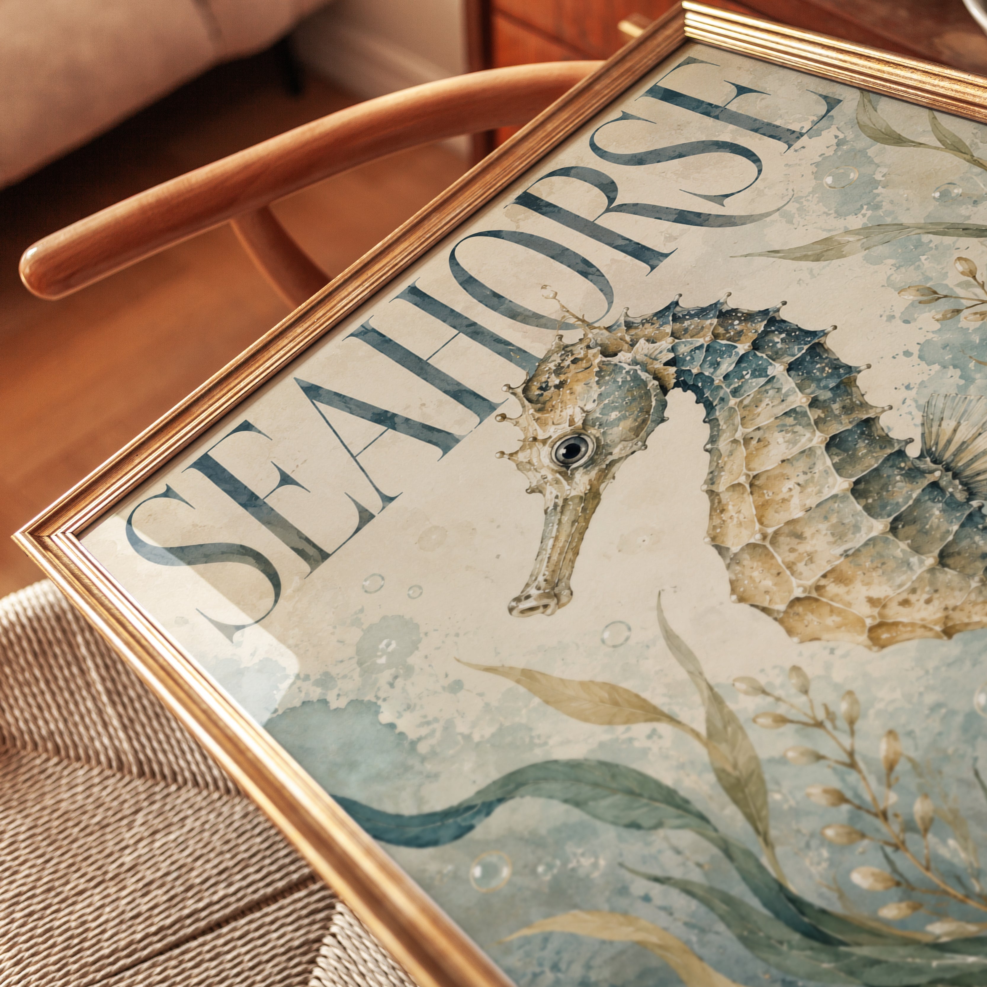 Seahorse Wall Art – Coastal Bathroom Decor - detail