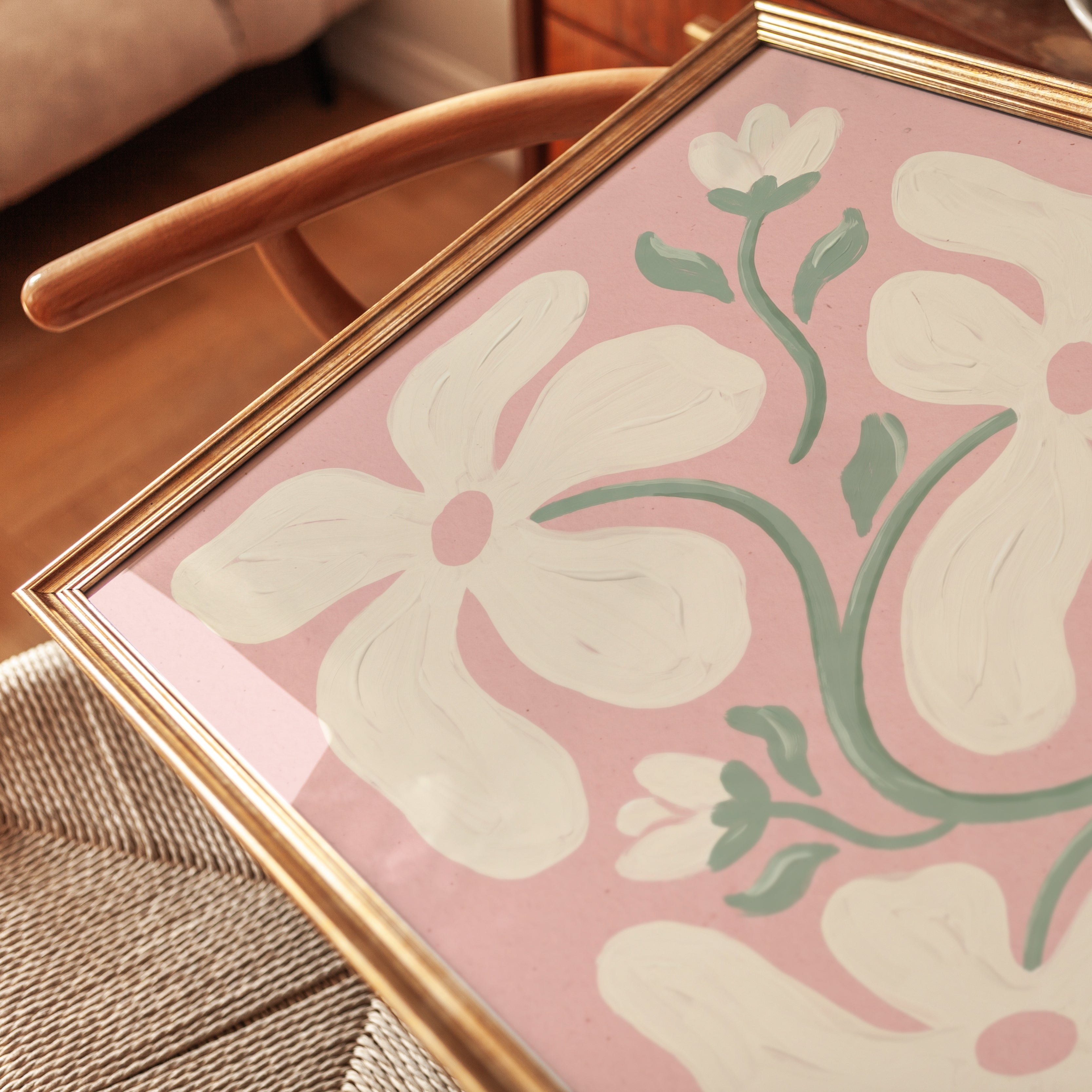 Abstract Pink Floral Wall Art Print - detail