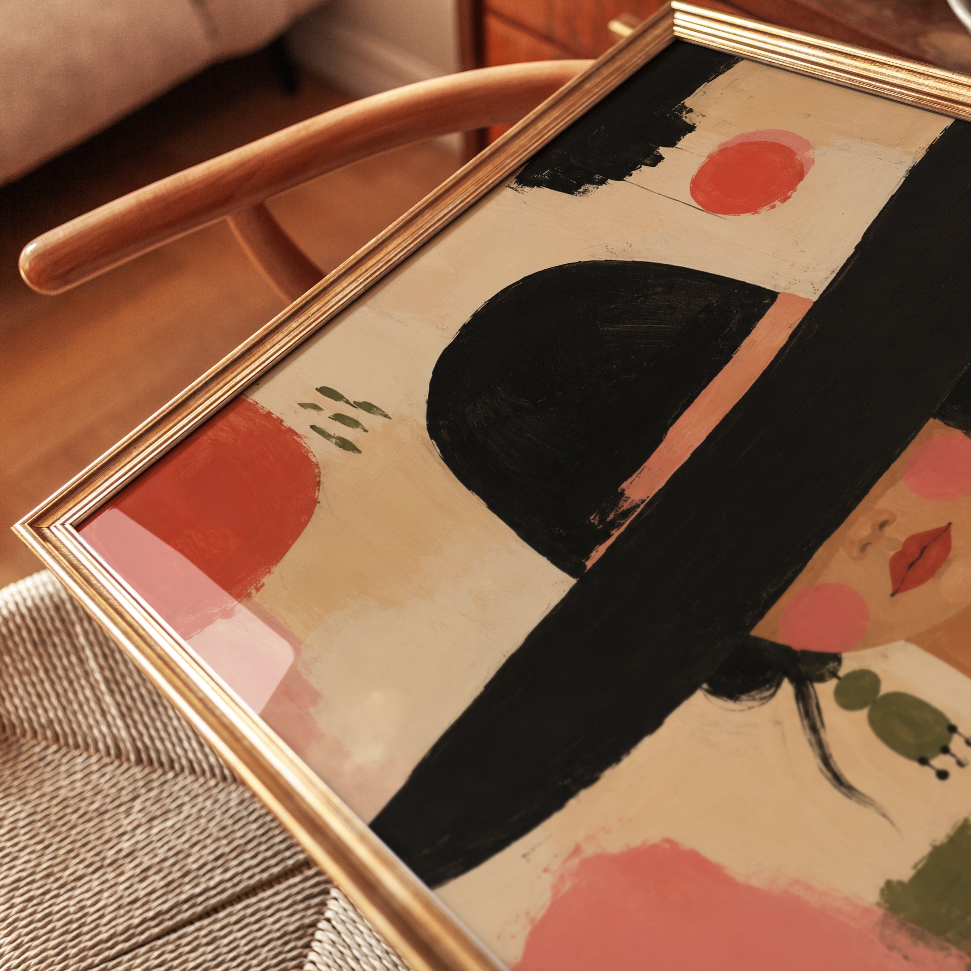 Woman in Black Hat Art Print: Modern Abstract Portrait - detail