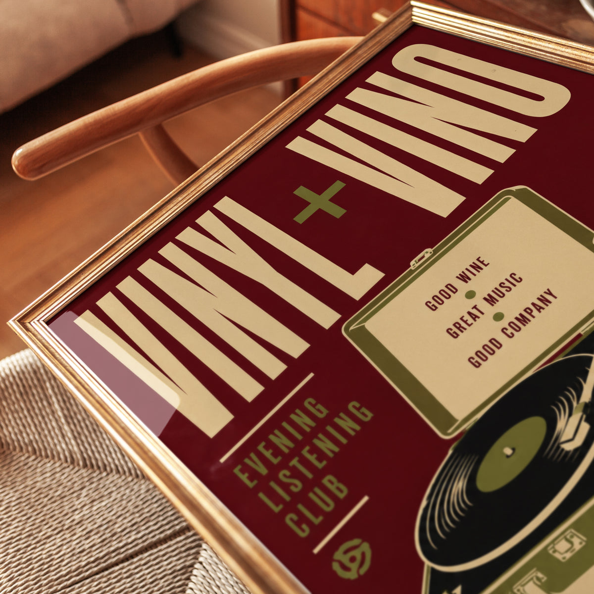 Vinyl and Vino Retro Poster: Mid-Century Music Listening Club - detail