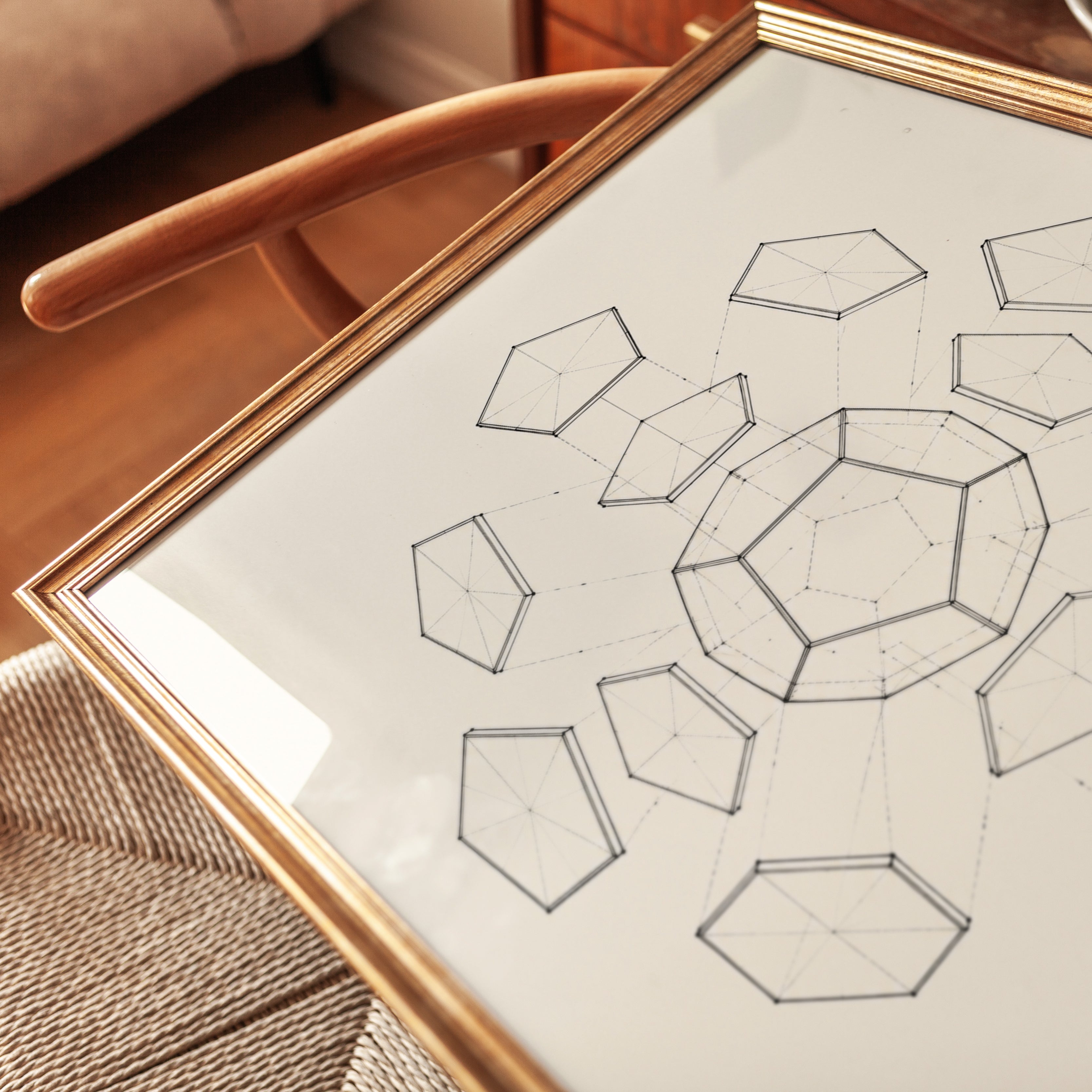 Sacred Geometry Dodecahedron Print: Minimalist Line Art - detail