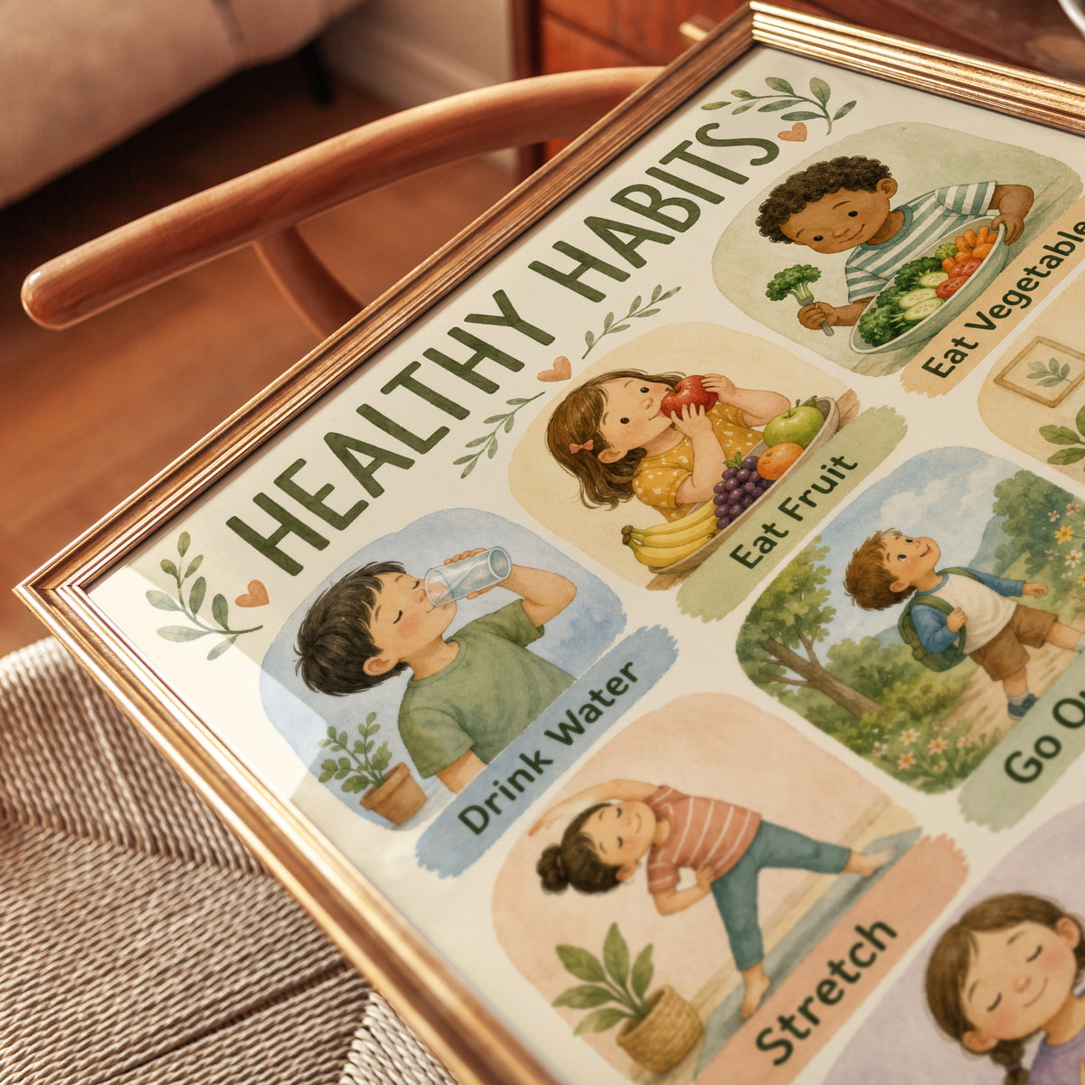 Healthy Habits Kids Print: Educational Chart for Playroom Decor - detail
