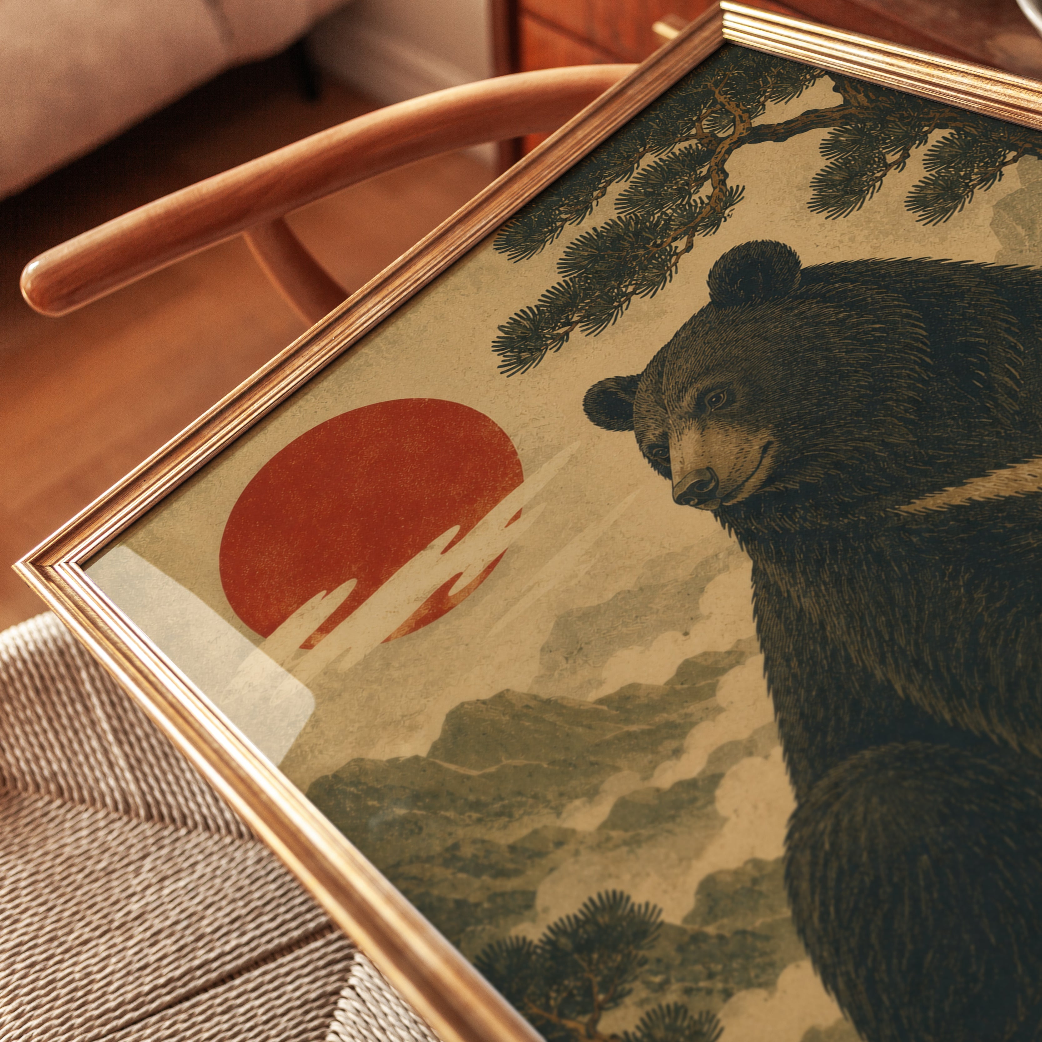 Bear Wall Art Print: Japanese Vintage Style - detail