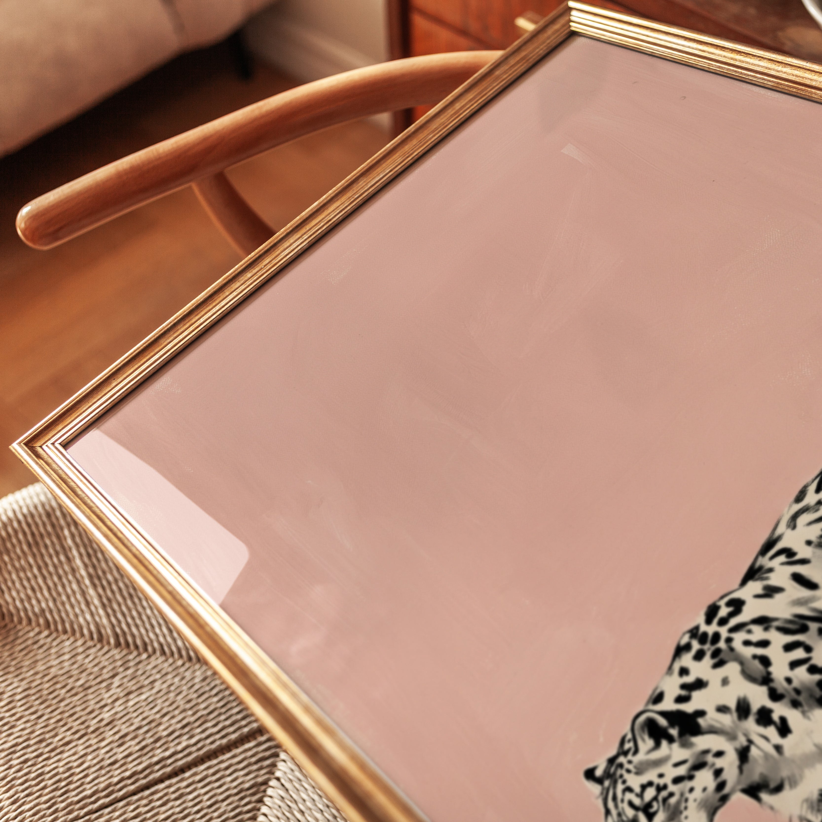 Snow Leopard Print: Minimalist Pink Contemporary Wildlife Art - detail