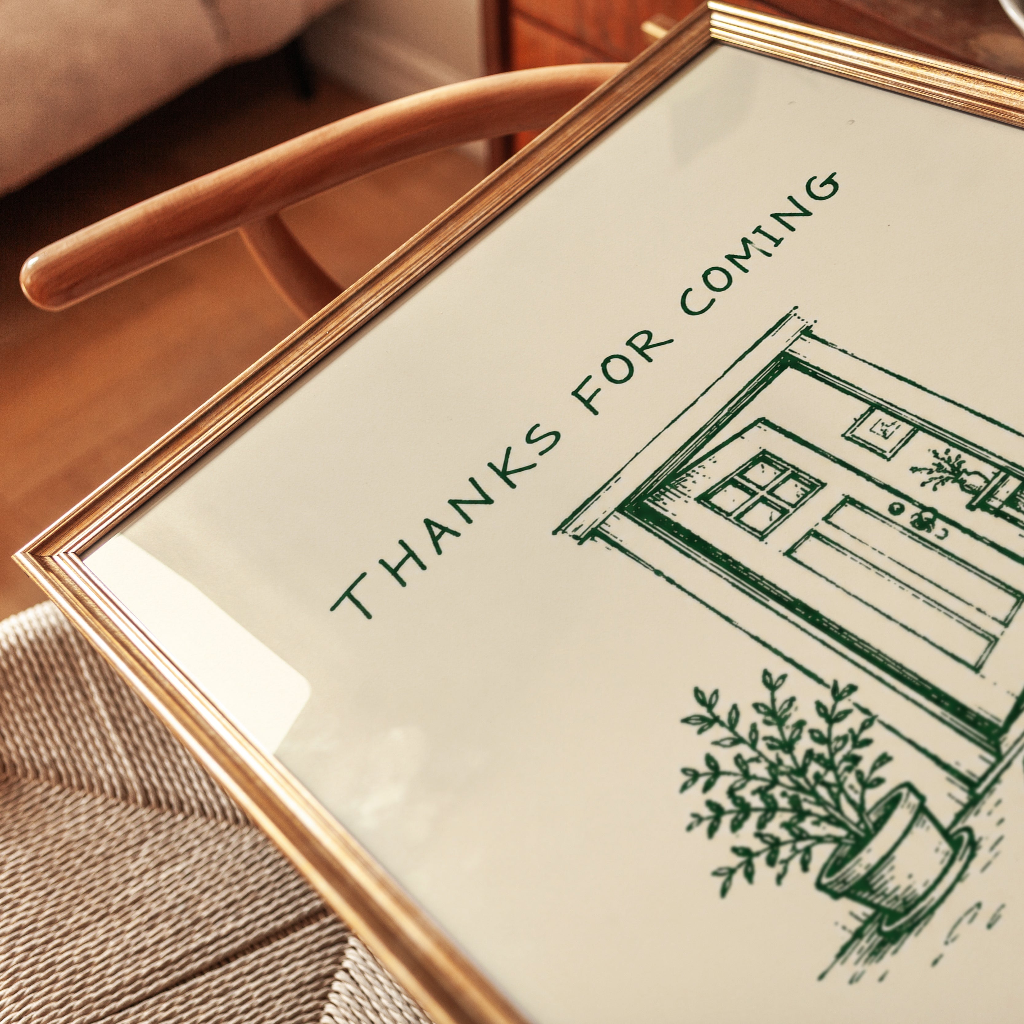 Thanks For Coming Print: Hand-Drawn Entryway Art (Housewarming Decor) - detail