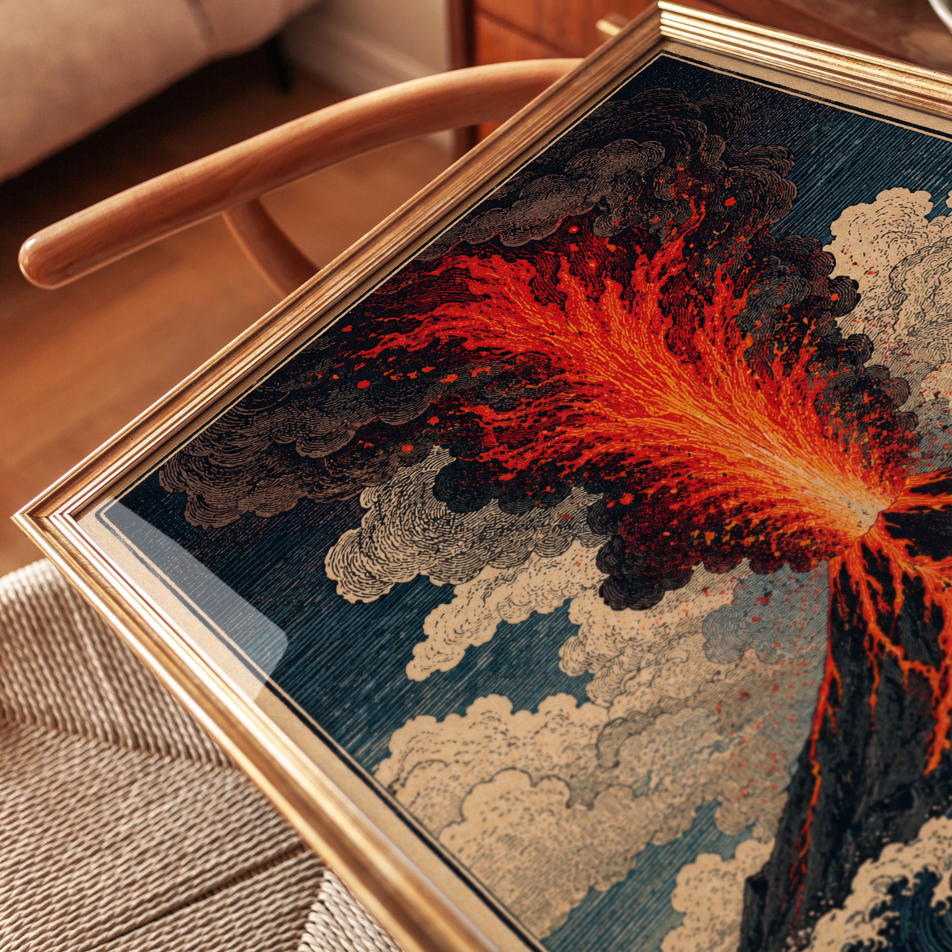 Volcano Eruption Japanese Art Print — Vintage Ukiyo-e Style - detail