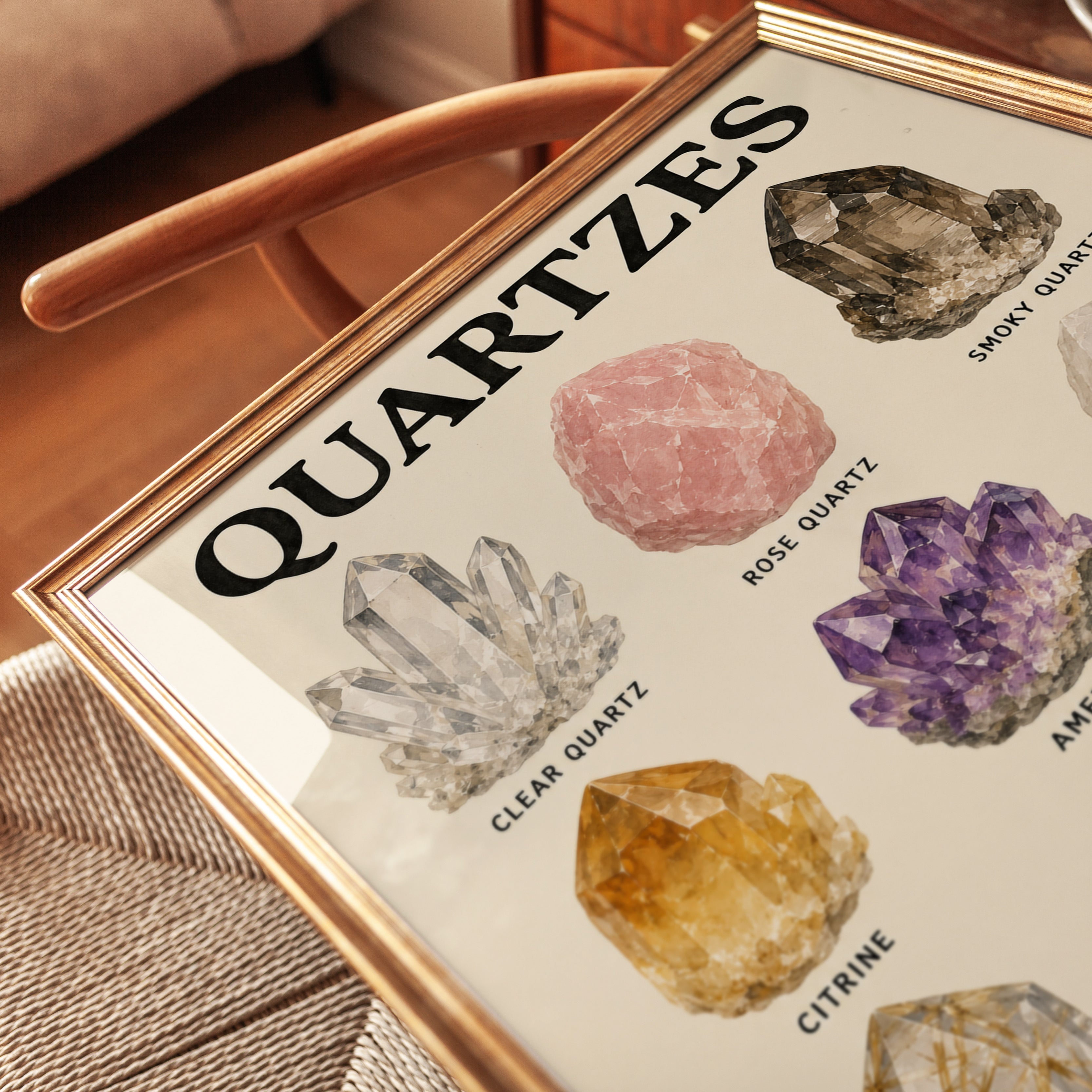 Quartz Crystal Chart Print — Educational Gemstone Illustration - detail