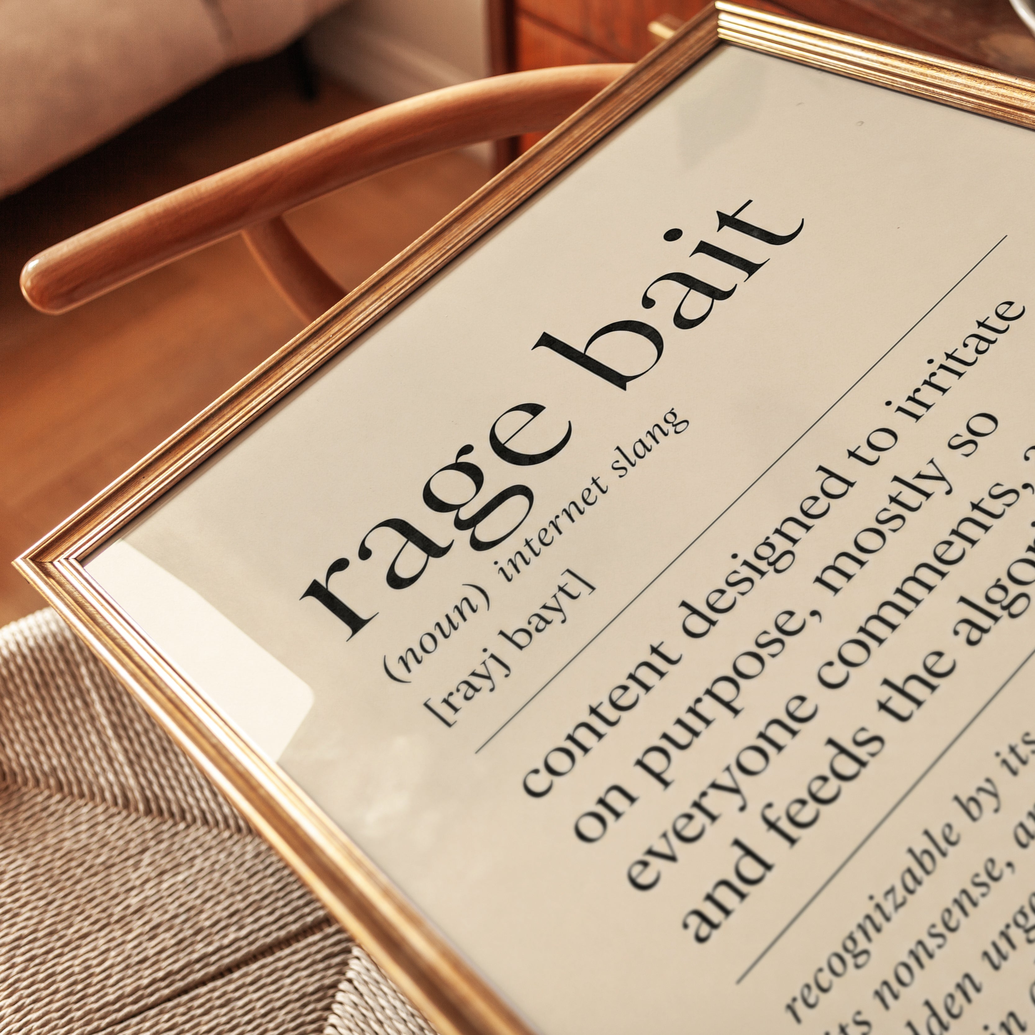 Rage Bait Definition Print: Modern Typography Wall Art - detail