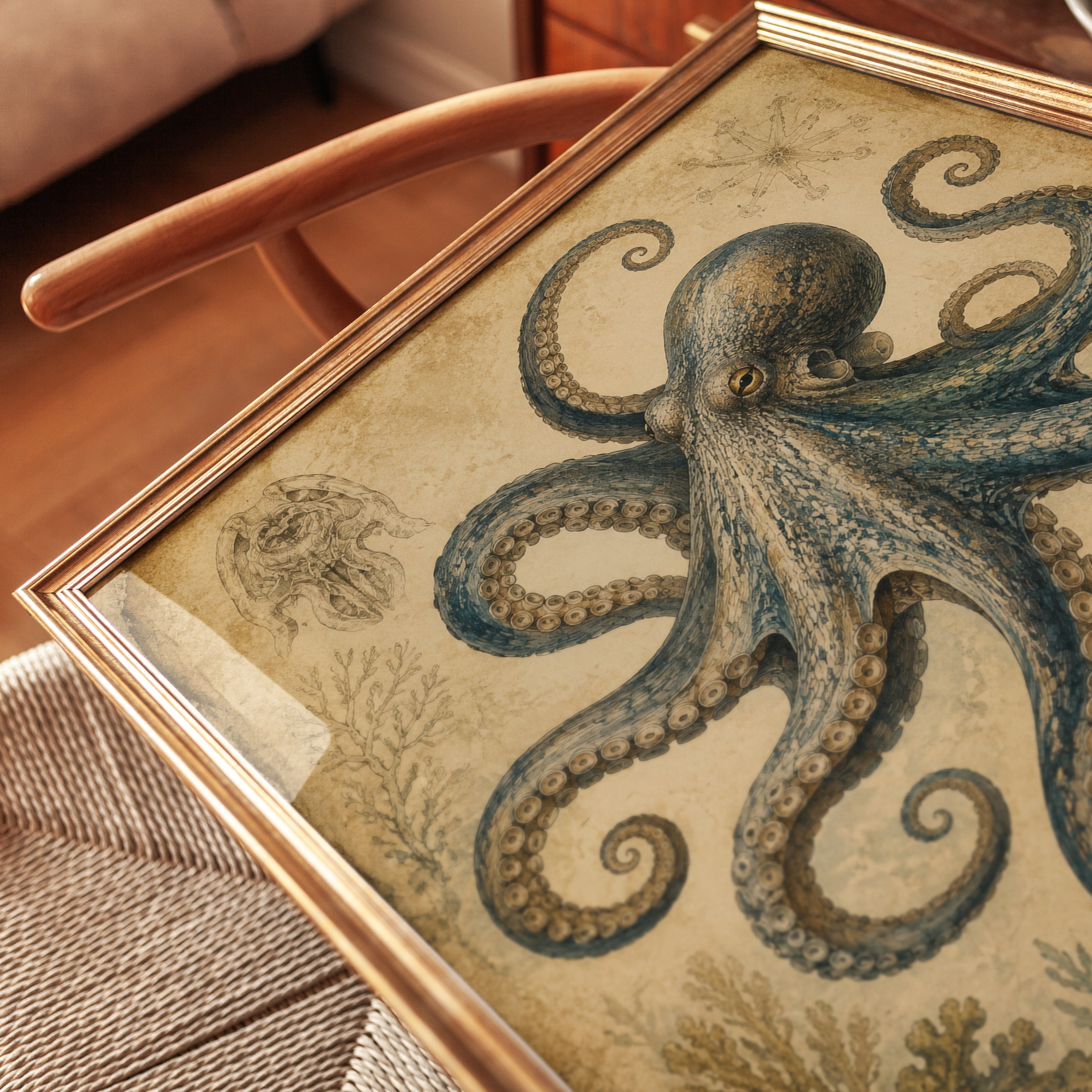 Octopus Wall Art – Vintage Marine Print - detail