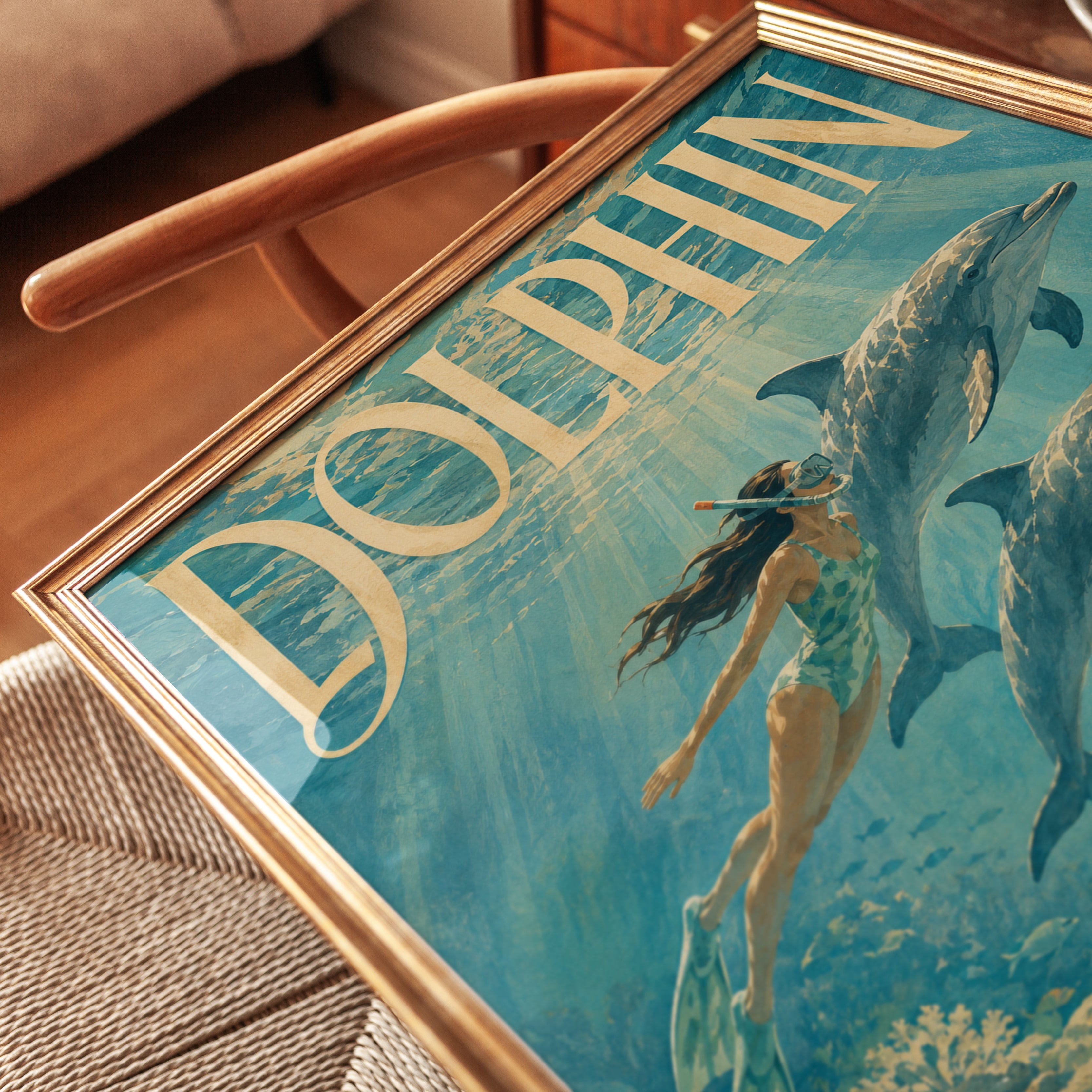 Dolphin Wall Art – Vintage Ocean Poster - detail