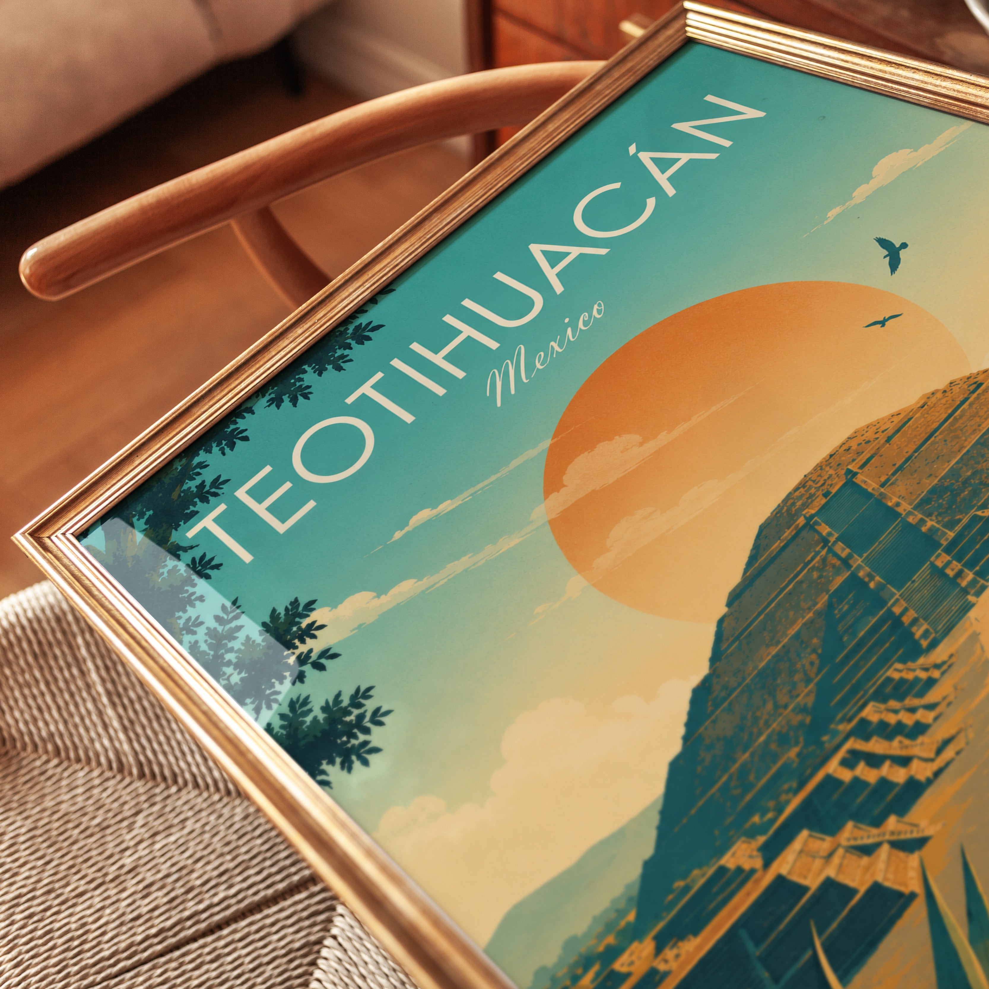 Mexico Travel Poster – Teotihuacan Print - detail