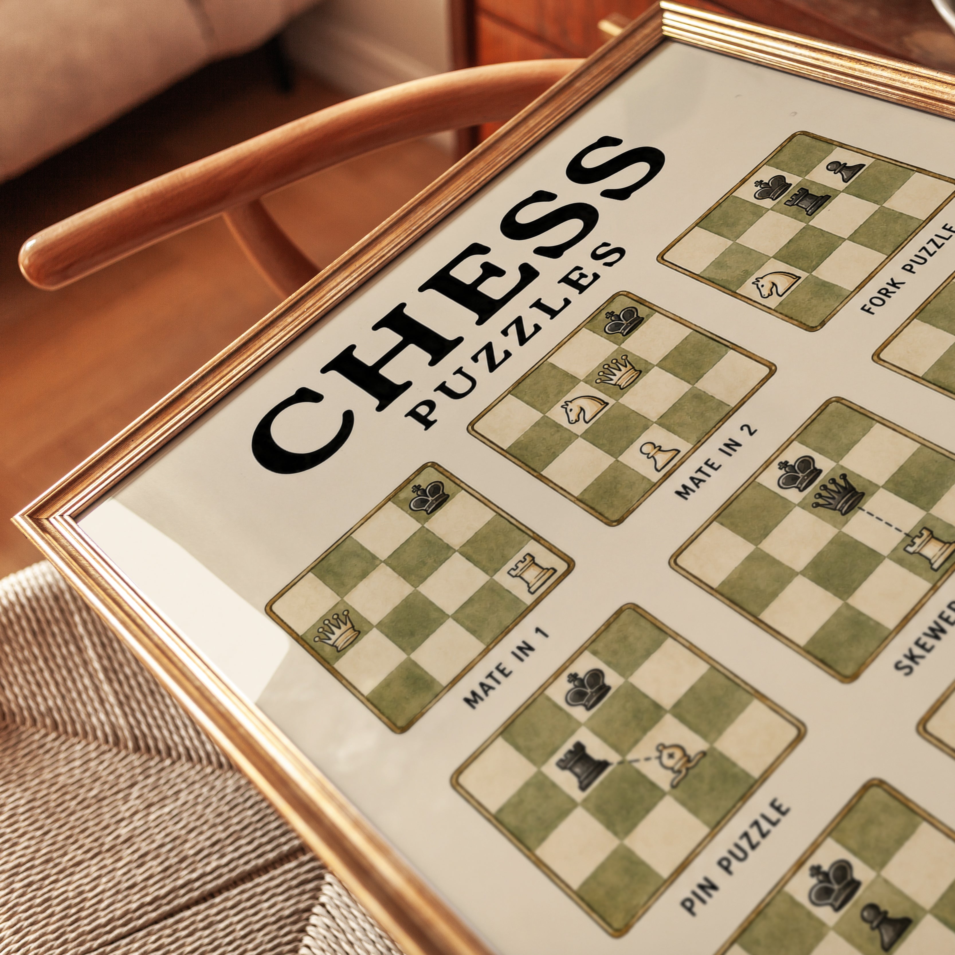 Chess Puzzles Poster: Vintage Educational Game Strategies Print - detail
