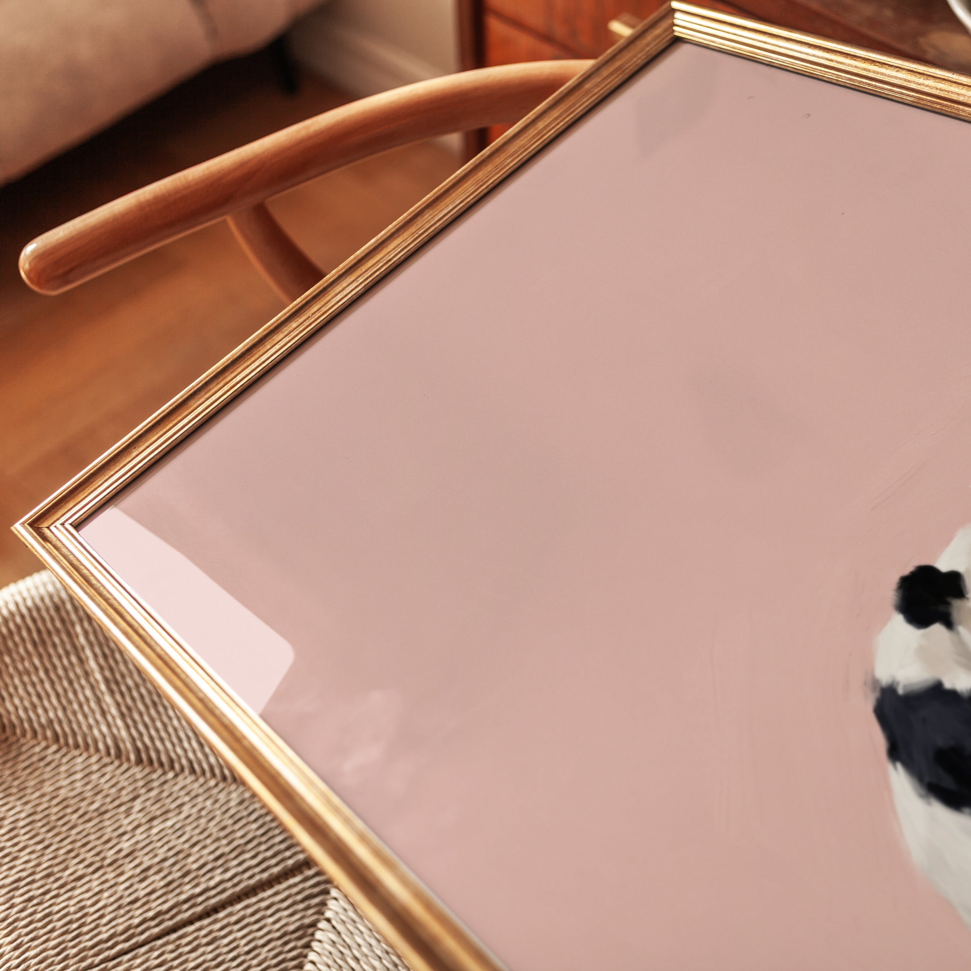 Panda on Pink Wall Art: Minimalist Animal Painting - detail