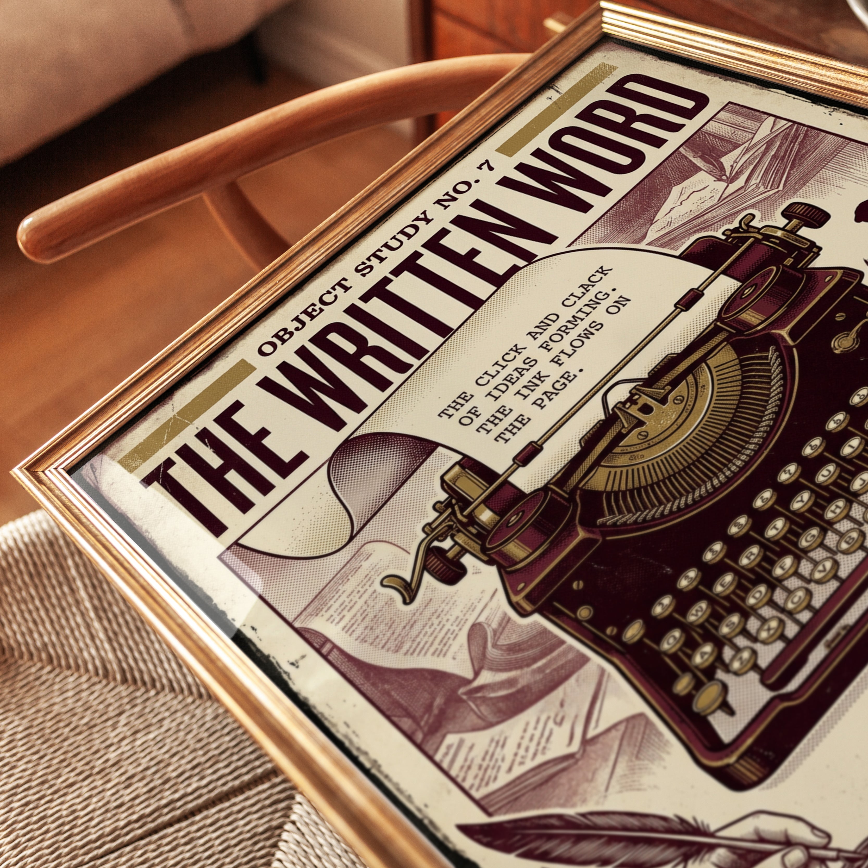 Vintage Typewriter Poster: Retro Writing Anatomy Art Print - detail