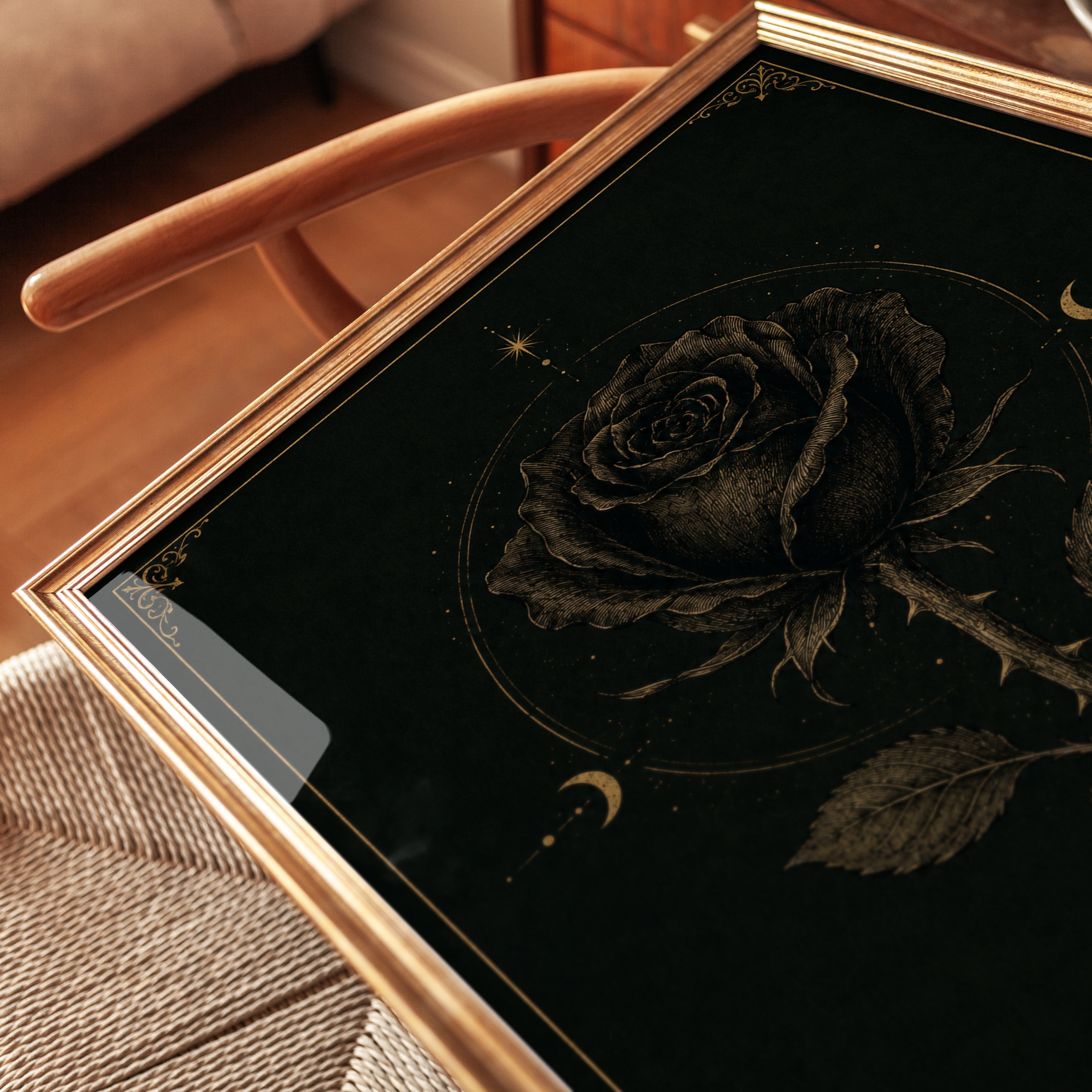 Mystical Rose Wall Art – Moon Phase Print - detail