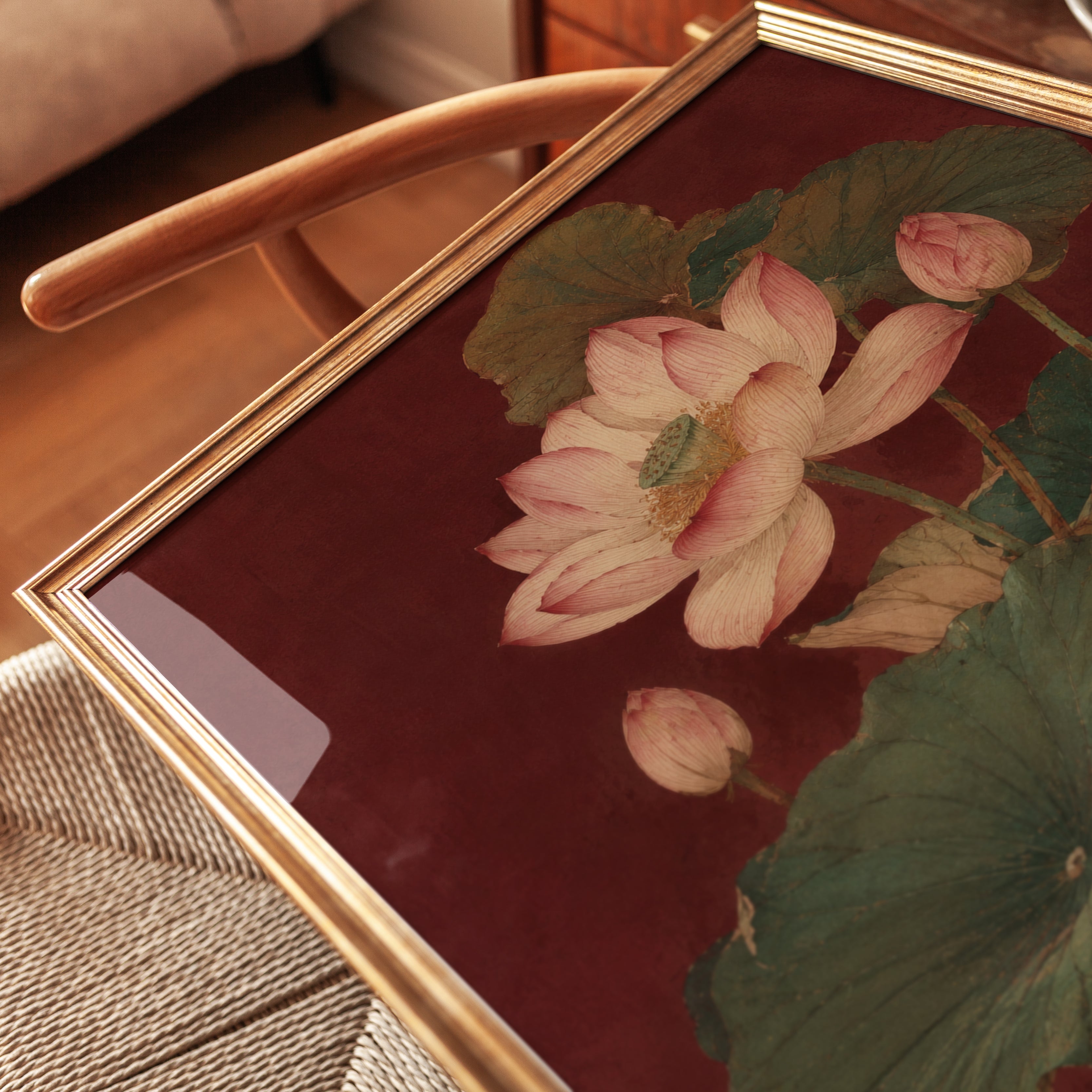 Lotus Flower Botanical Print — Vintage Asian Style - detail