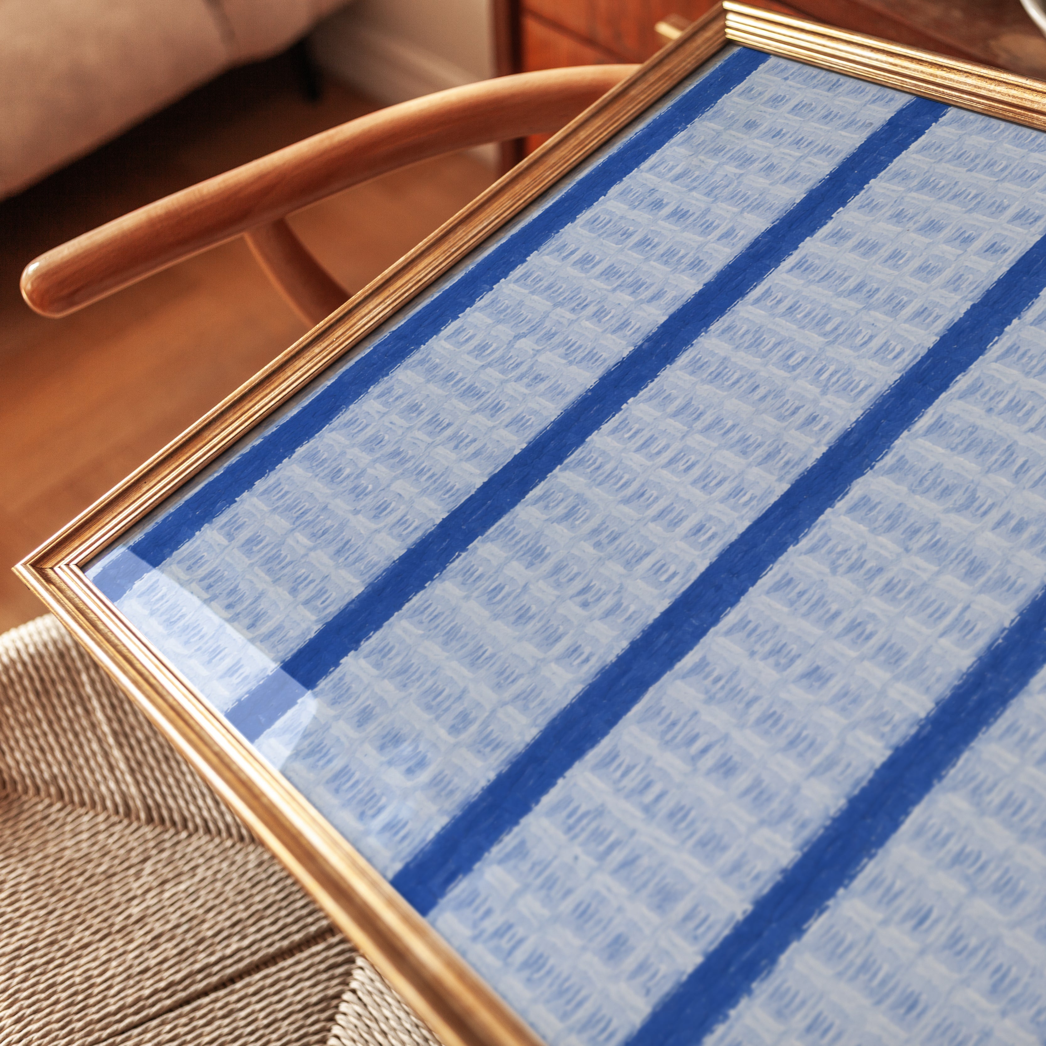 Blue Striped Waffle Texture Art Print: Coastal Fabric Pattern - detail