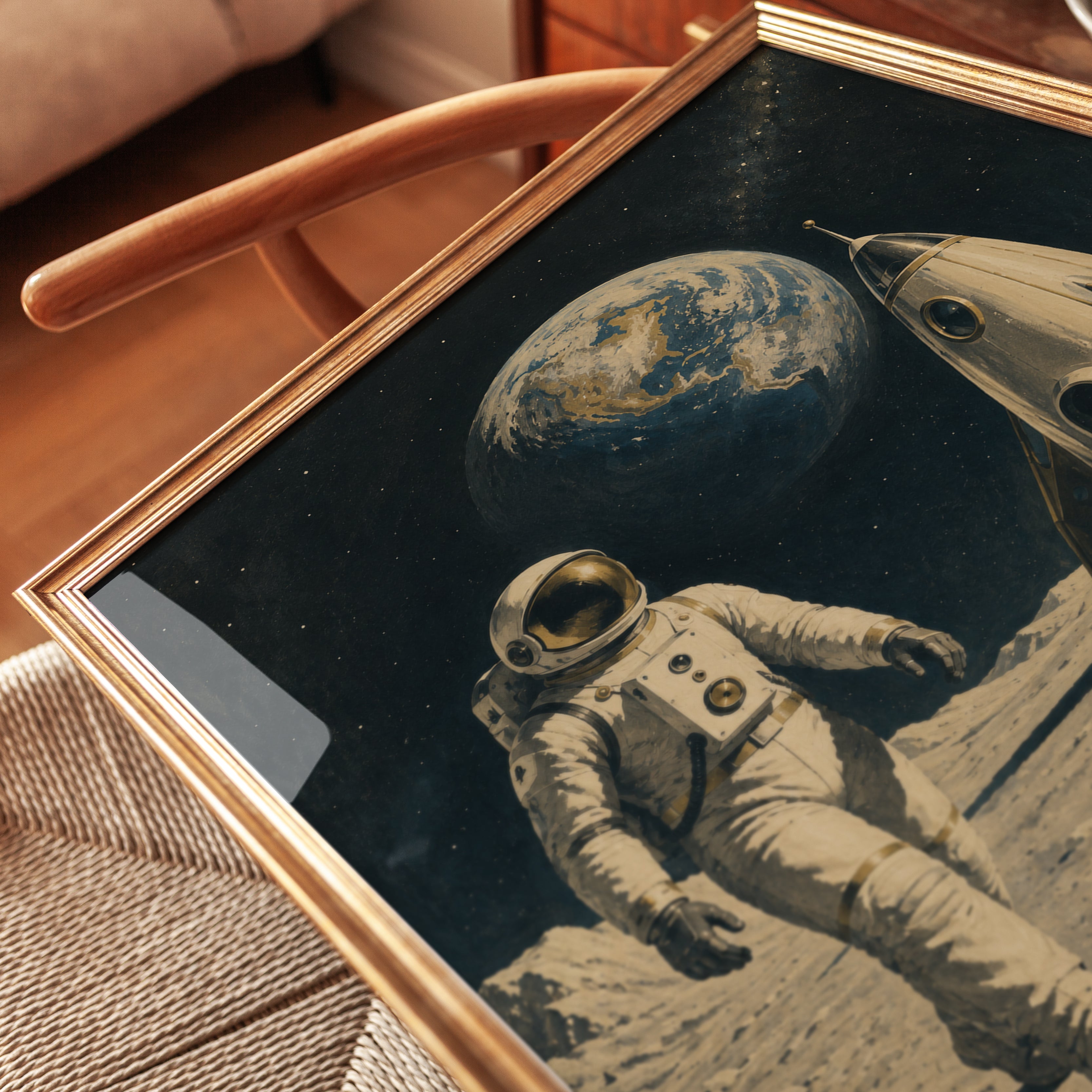 Vintage Space Exploration Poster: Astronaut on the Moon - detail