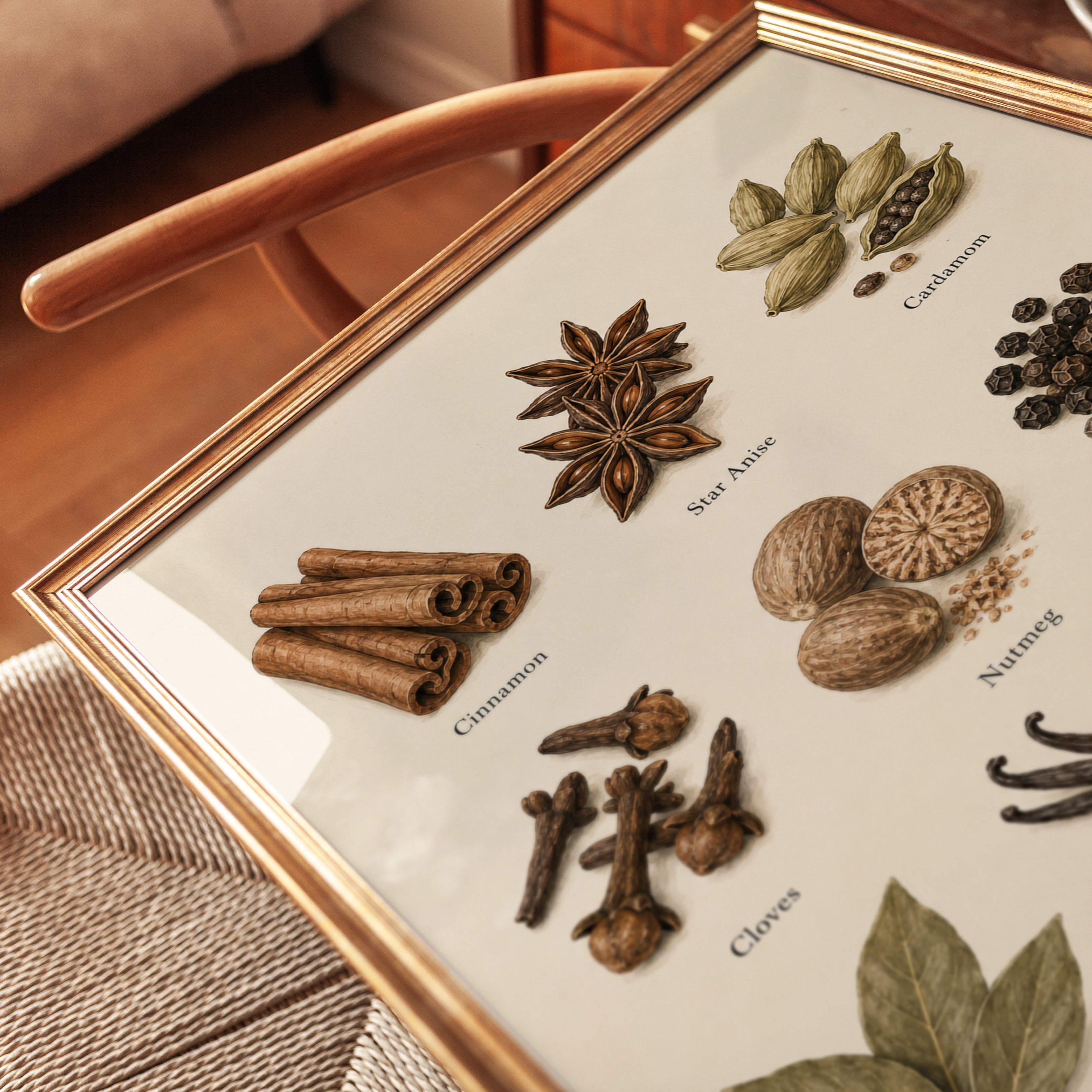 Spice Chart Wall Art – Kitchen Botanical Print - detail